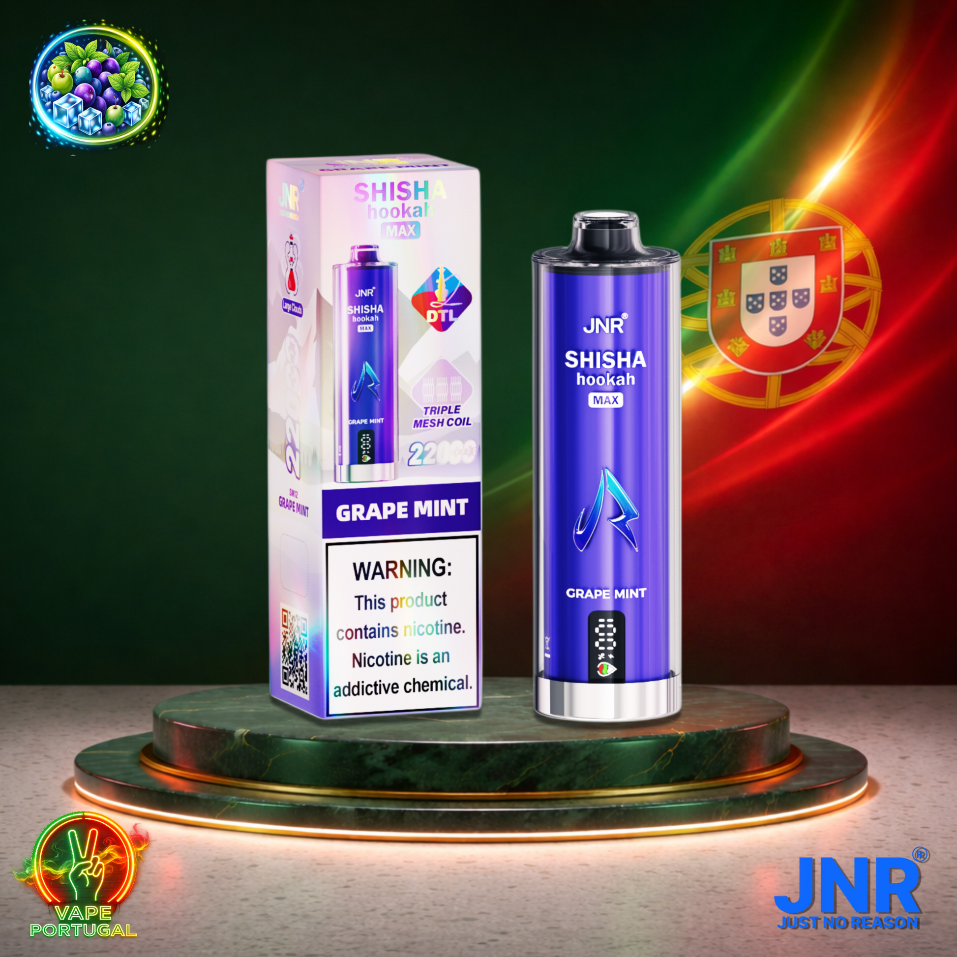 Vape descartável JNR Shisha Hookah Max 22K sabor Grape Mint 22000 puffs 22K tragadas mais barato