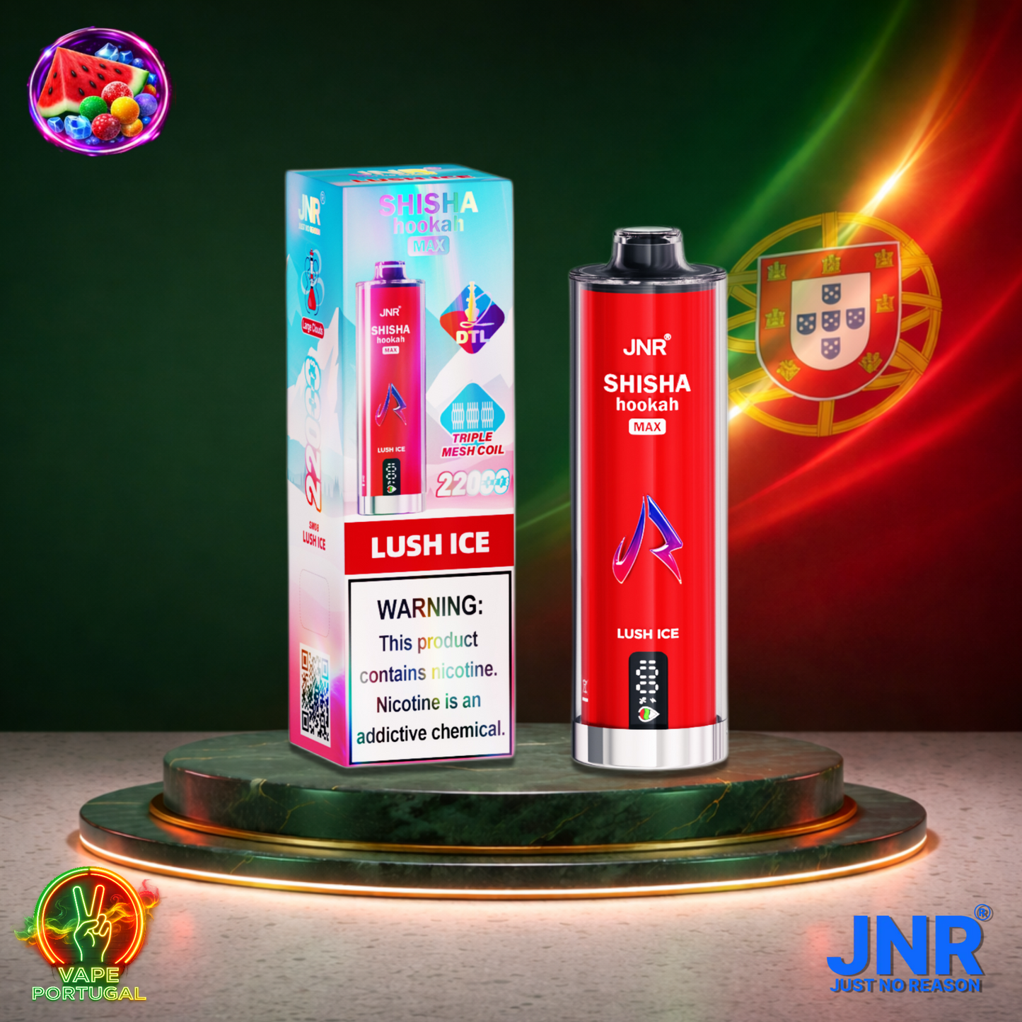 Vape descartável JNR Shisha Hookah Max 22K sabor Lush Ice 22000 puffs 22K tragadas mais barato