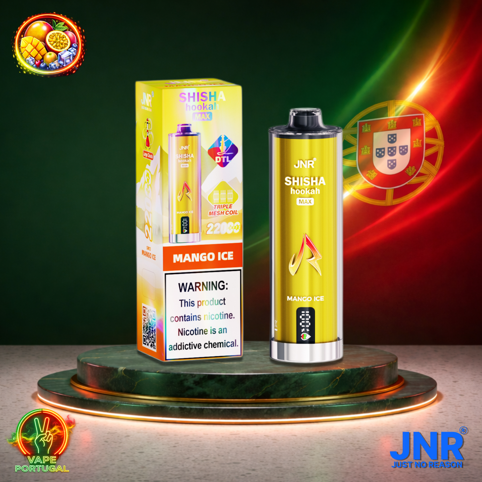 Vape descartável JNR Shisha Hookah Max 22K sabor Mango Ice 22000 puffs 22K tragadas mais barato