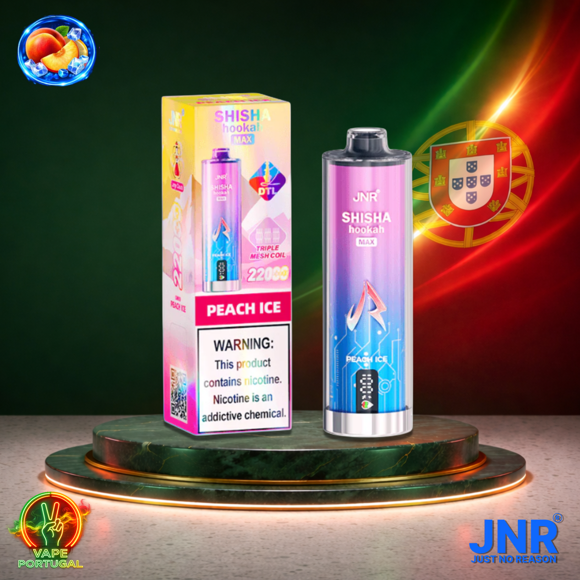 Vape descartável JNR Shisha Hookah Max 22K sabor Peach Ice 22000 puffs 22K tragadas mais barato