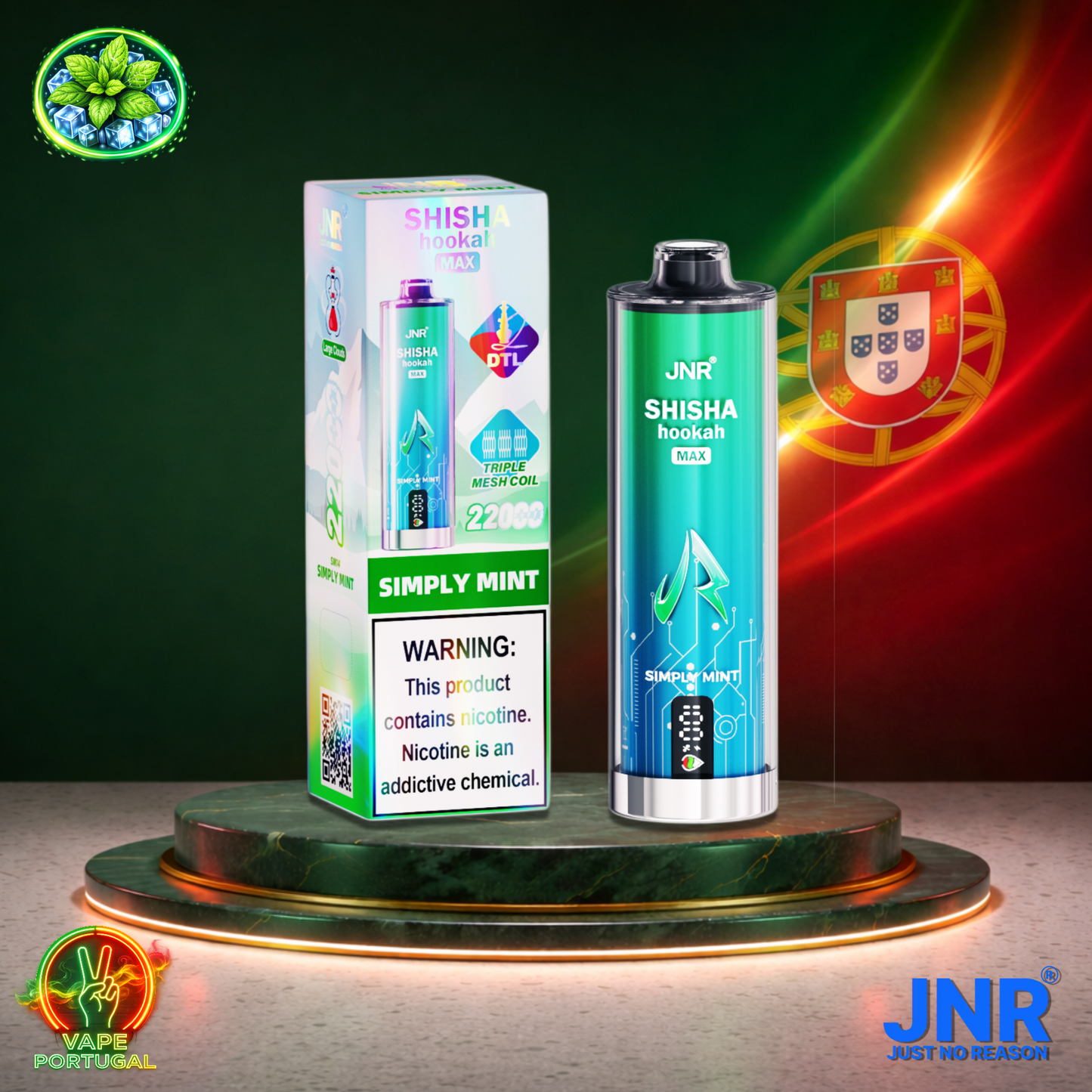 Vape descartável JNR Shisha Hookah Max 22K sabor Simply Mint 22000 puffs 22K tragadas mais barato