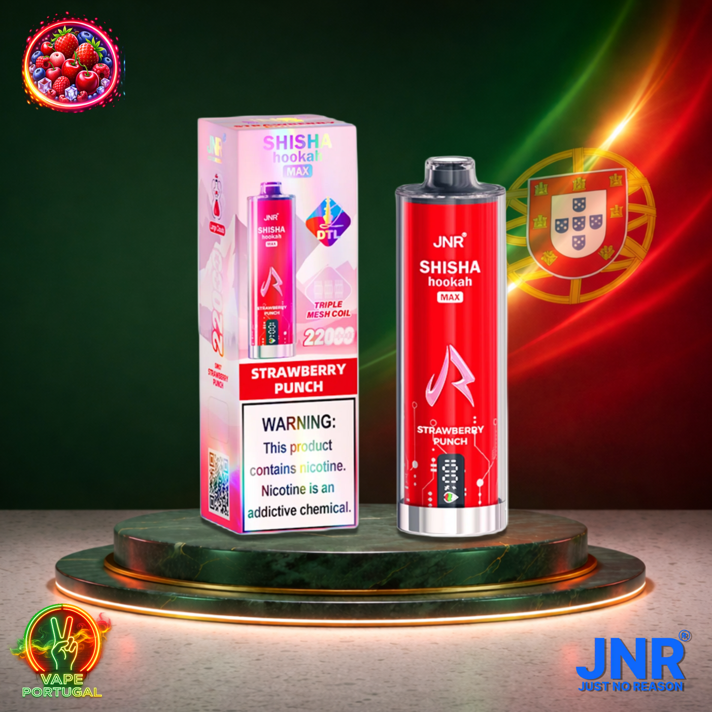 Vape descartável JNR Shisha Hookah Max 22K sabor Strawberry Punch 22000 puffs 22K tragadas mais barato
