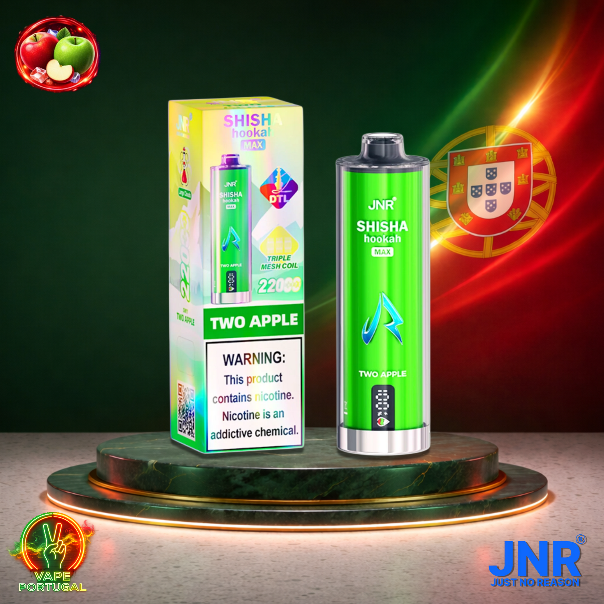 Vape descartável JNR Shisha Hookah Max 22K sabor Two Apple 22000 puffs 22K tragadas mais barato