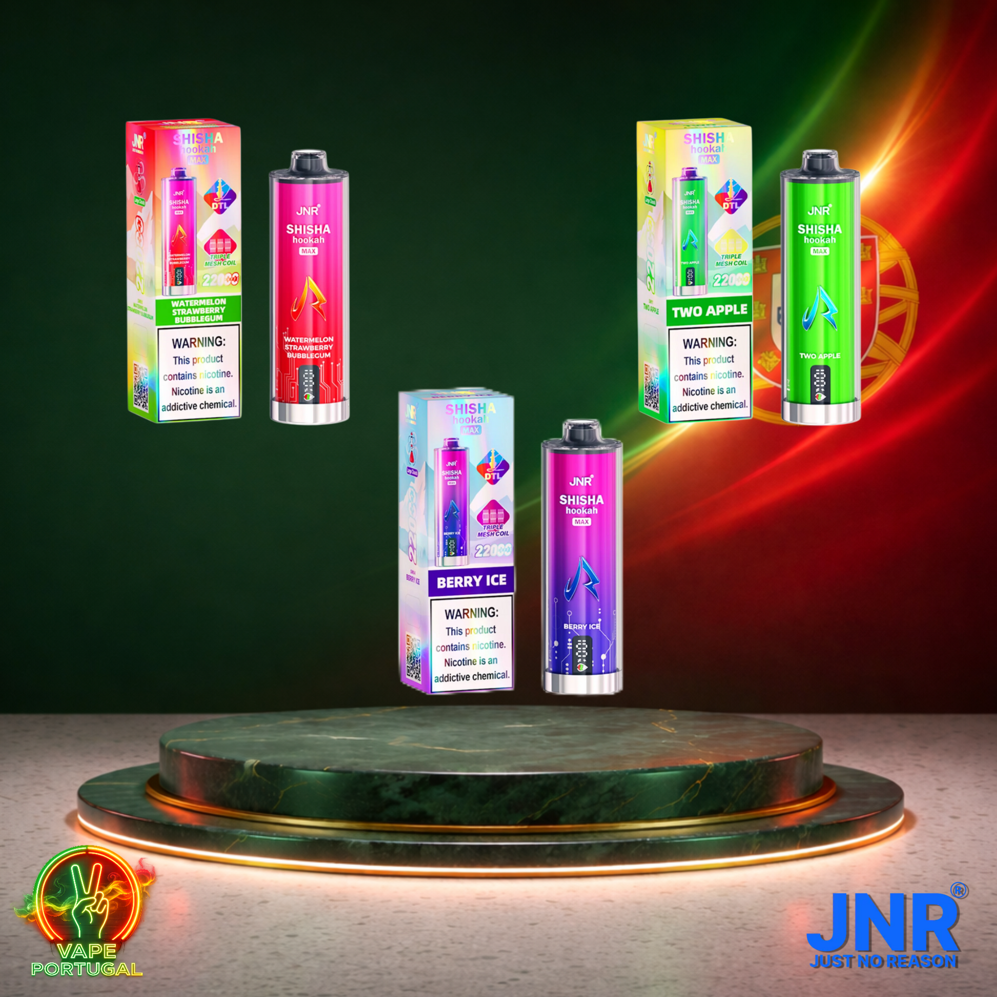 Vape descartável JNR Shisha Hookah Max 22K (Vista Lateral) em vários sabores 22000 puffs 22K tragadas mais barato