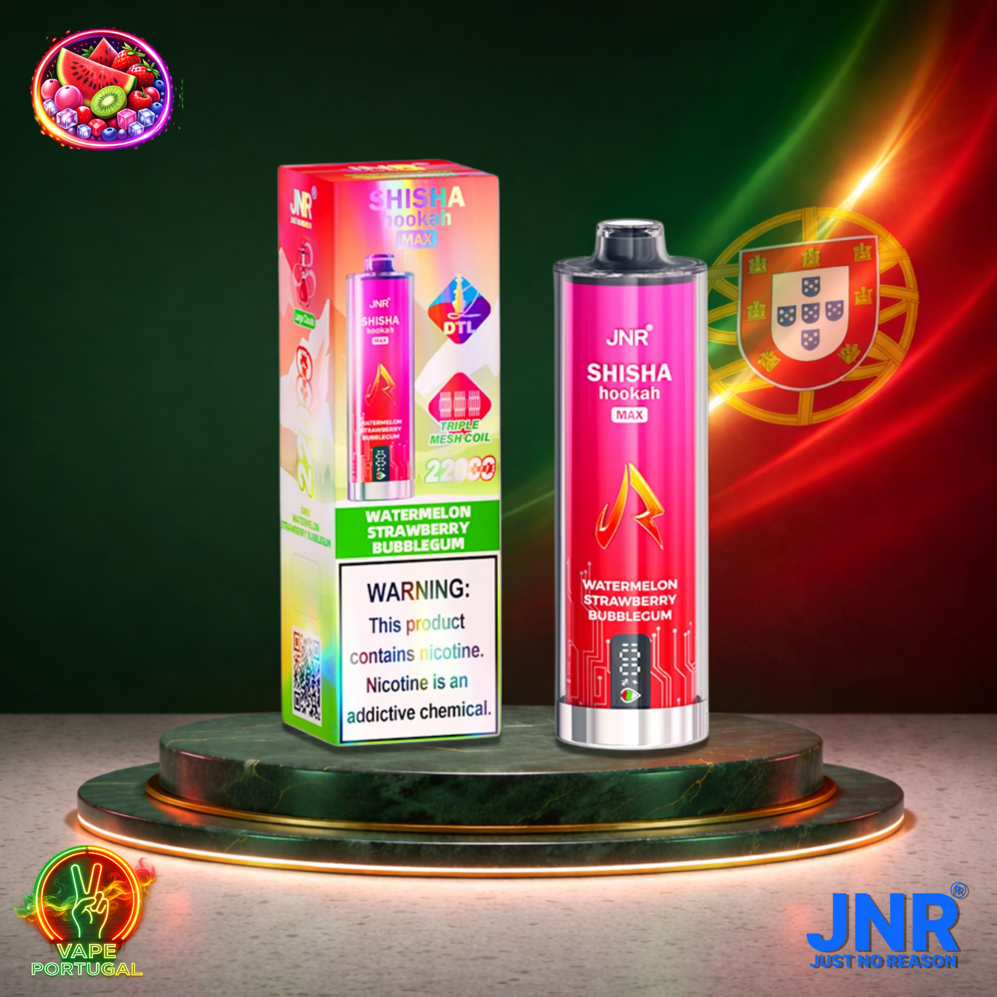 Vape descartável JNR Shisha Hookah Max 22K sabor Watermelon Strawberry Bubblegum 22000 puffs 22K tragadas mais barato