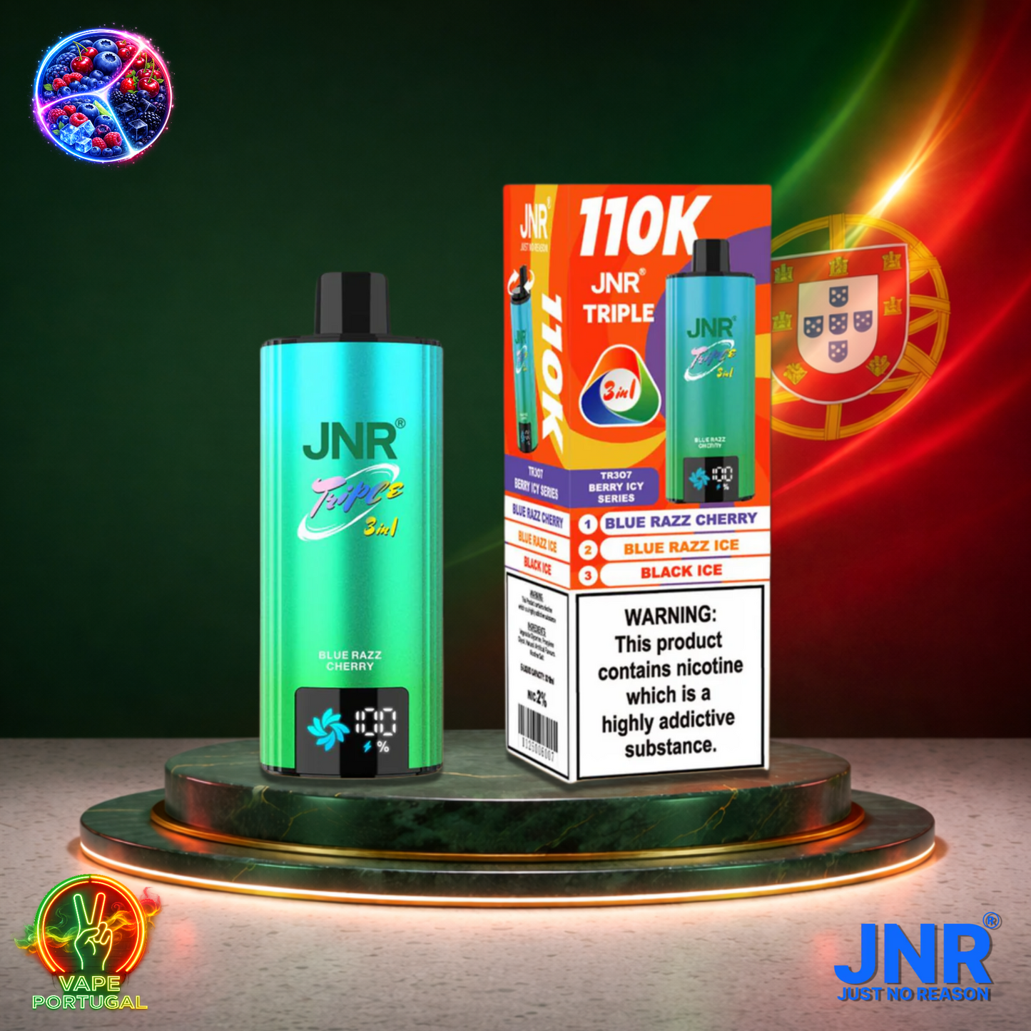 Vape descartável JNR Triple 3 em 1 110K sabores Blue Razz Cherry, Blue Razz Ice e Black Ice 110000 puffs 110K tragadas mais barato