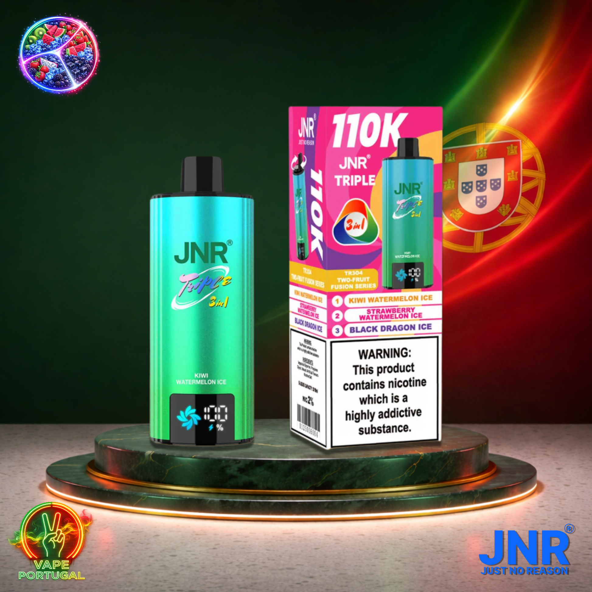 Vape descartável JNR Triple 3 em 1 110K sabores Kiwi Watermelon Ice, Strawberry Watermelon Ice e Black Dragon Ice 110000 puffs 110K tragadas mais barato
