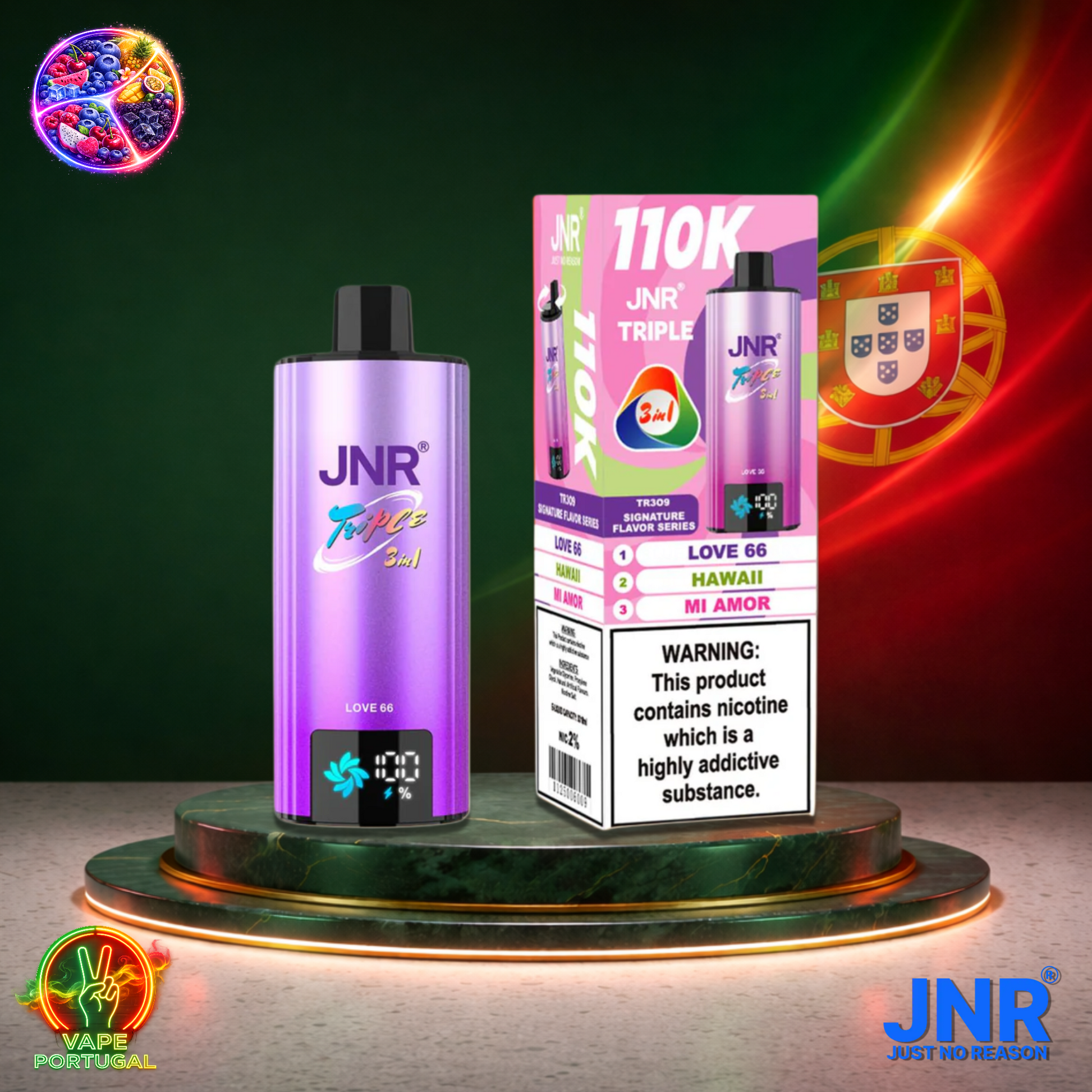 Vape descartável JNR Triple 3 em 1 110K sabores Love 66, Hawaii e Mi Amor 110000 puffs 110K tragadas mais barato