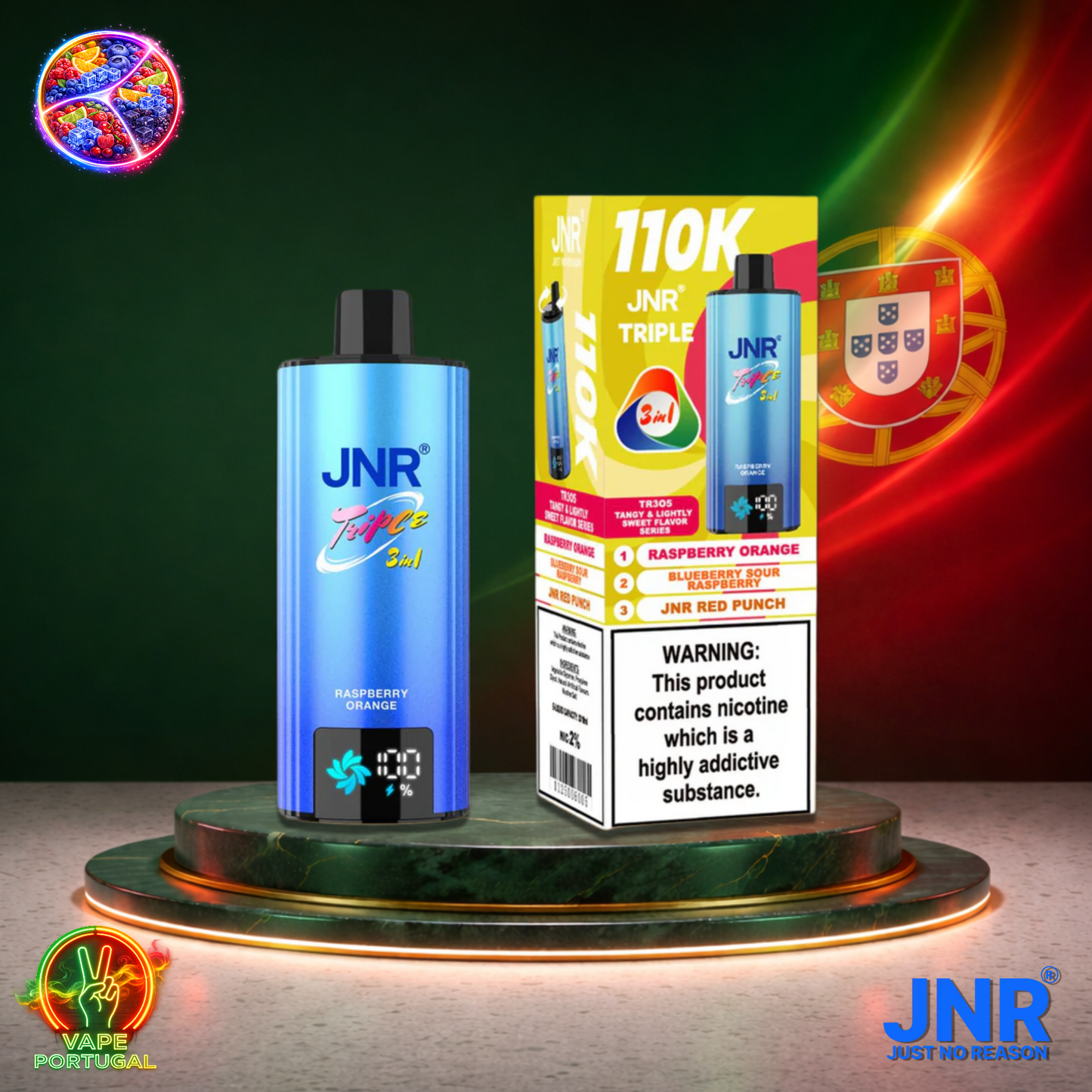 Vape descartável JNR Triple 3 em 1 110K sabores Raspberry Orange, Blueberry Sour Raspberry e JNR Red Punch 110000 puffs 110K tragadas mais barato