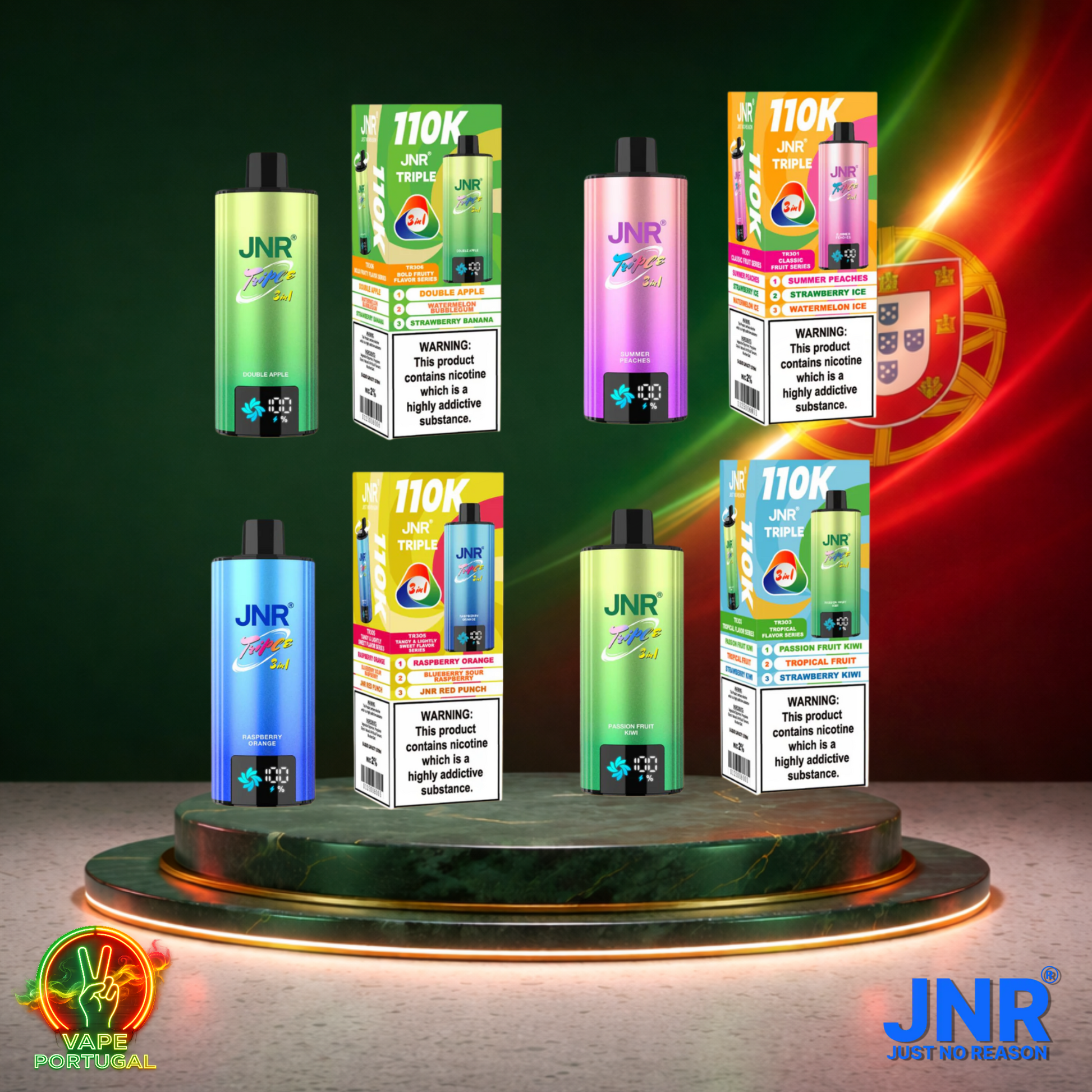Vape descartável JNR Triple 3 em 1 110K (Vista Frontal) em vários sabores 110000 puffs 110K tragadas mais barato
