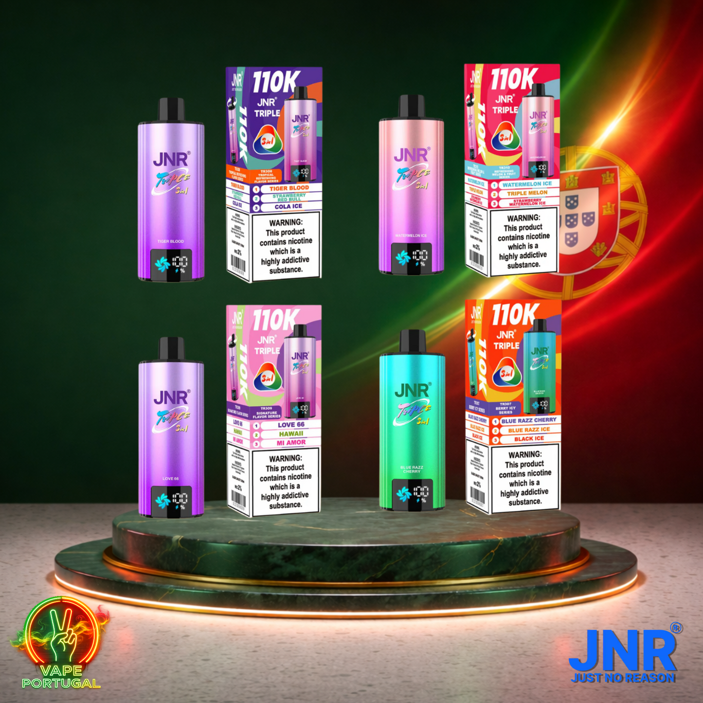 Vape descartável JNR Triple 3 em 1 110K em vários sabores 110000 puffs 110K tragadas mais barato