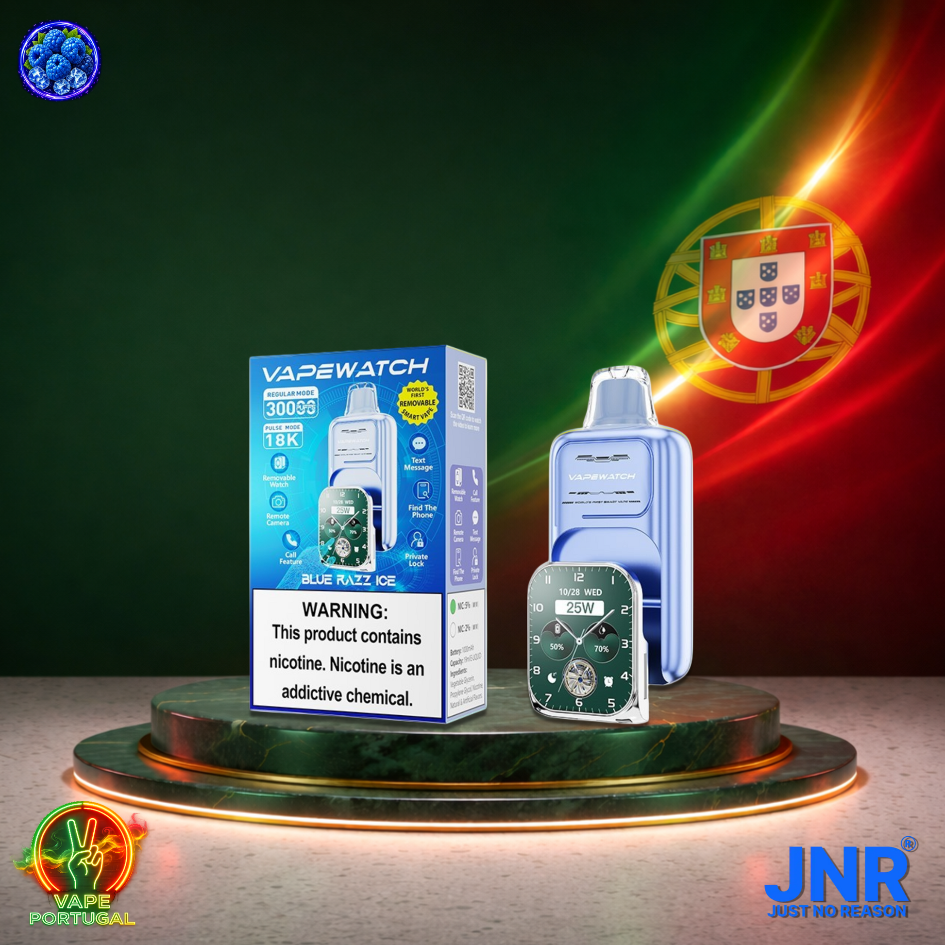 Vape descartável JNR VapeWatch 30K sabor Blue Razz Ice 30000 puffs 30K tragadas mais barato