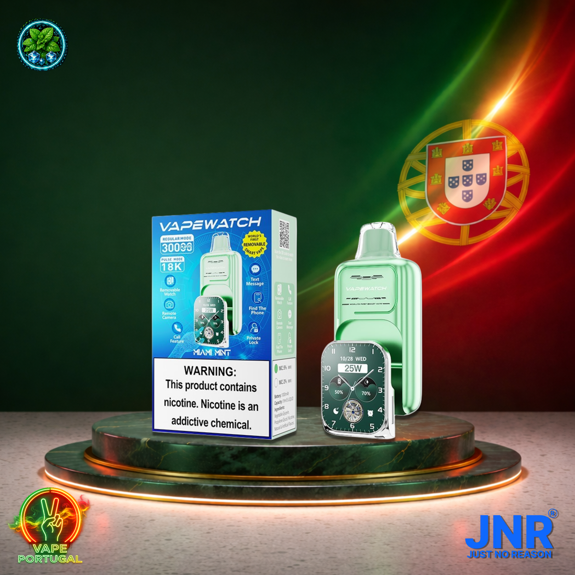 Vape descartável JNR VapeWatch 30K sabor Miami Mint 30000 puffs 30K tragadas mais barato