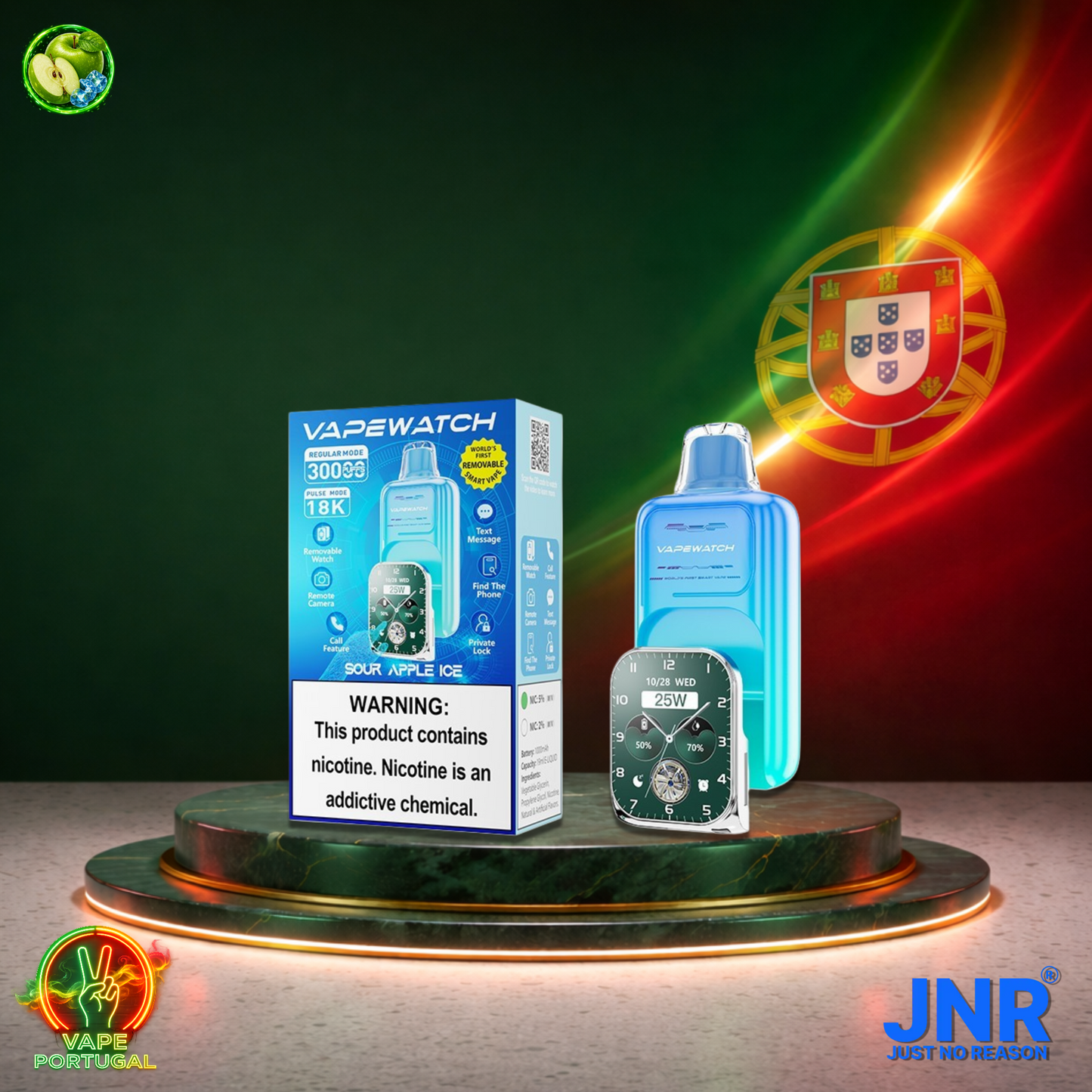 Vape descartável JNR VapeWatch 30K sabor Sour Apple Ice 30000 puffs 30K tragadas mais barato