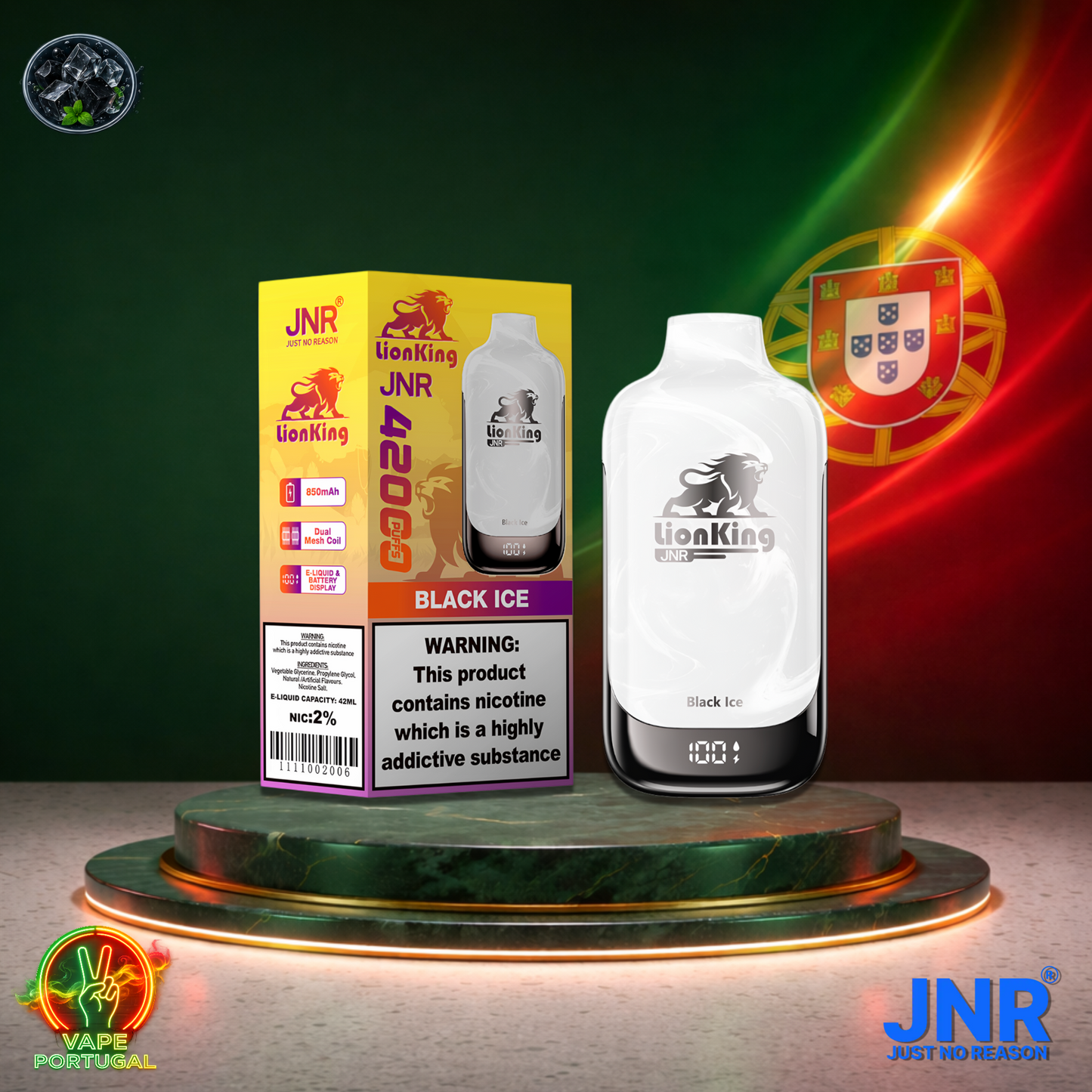 Vape descartável JNR Lion King 42K sabor Black Ice 42000 puffs 42K tragadas mais barato