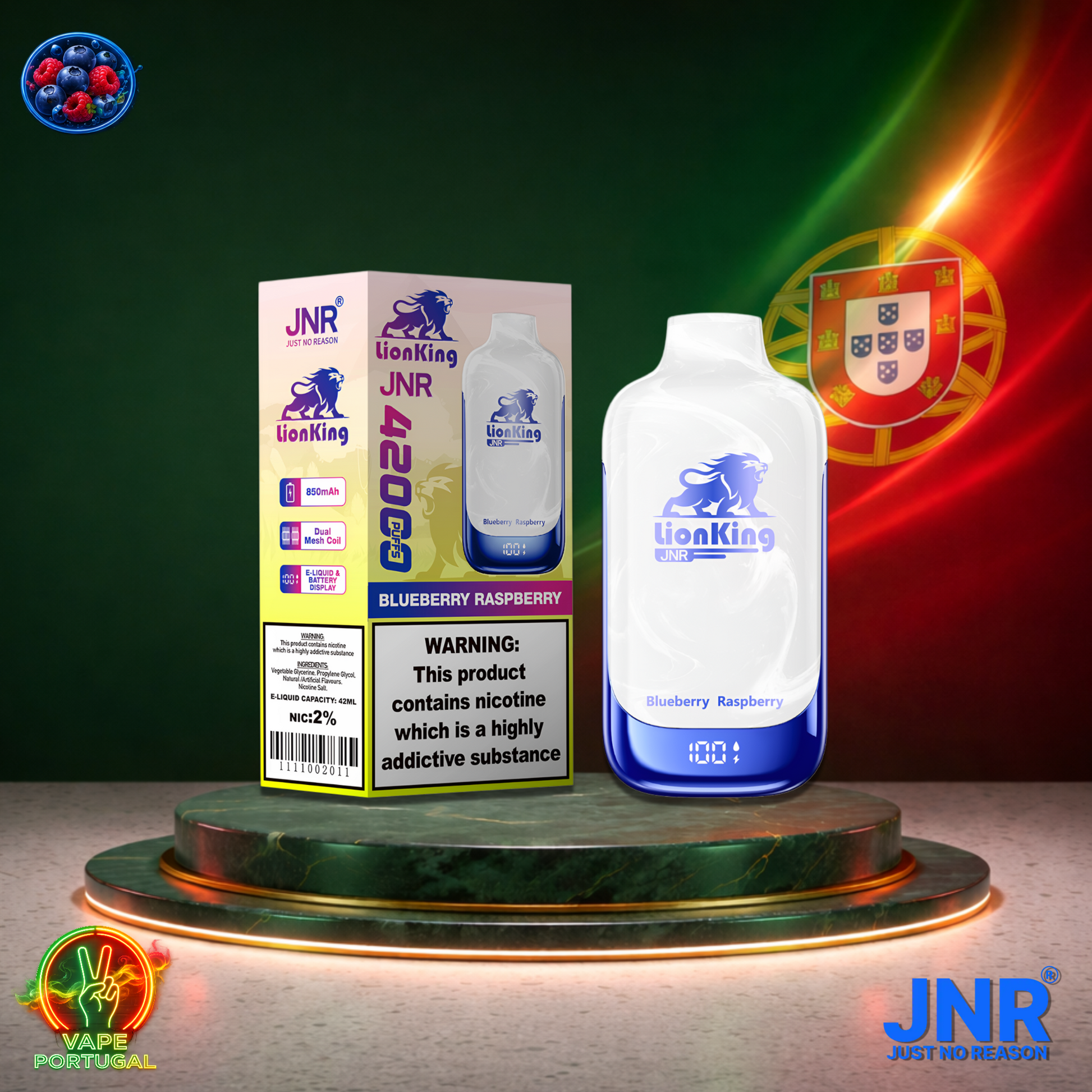 Vape descartável JNR Lion King 42K sabor Blueberry Raspberry 42000 puffs 42K tragadas mais barato