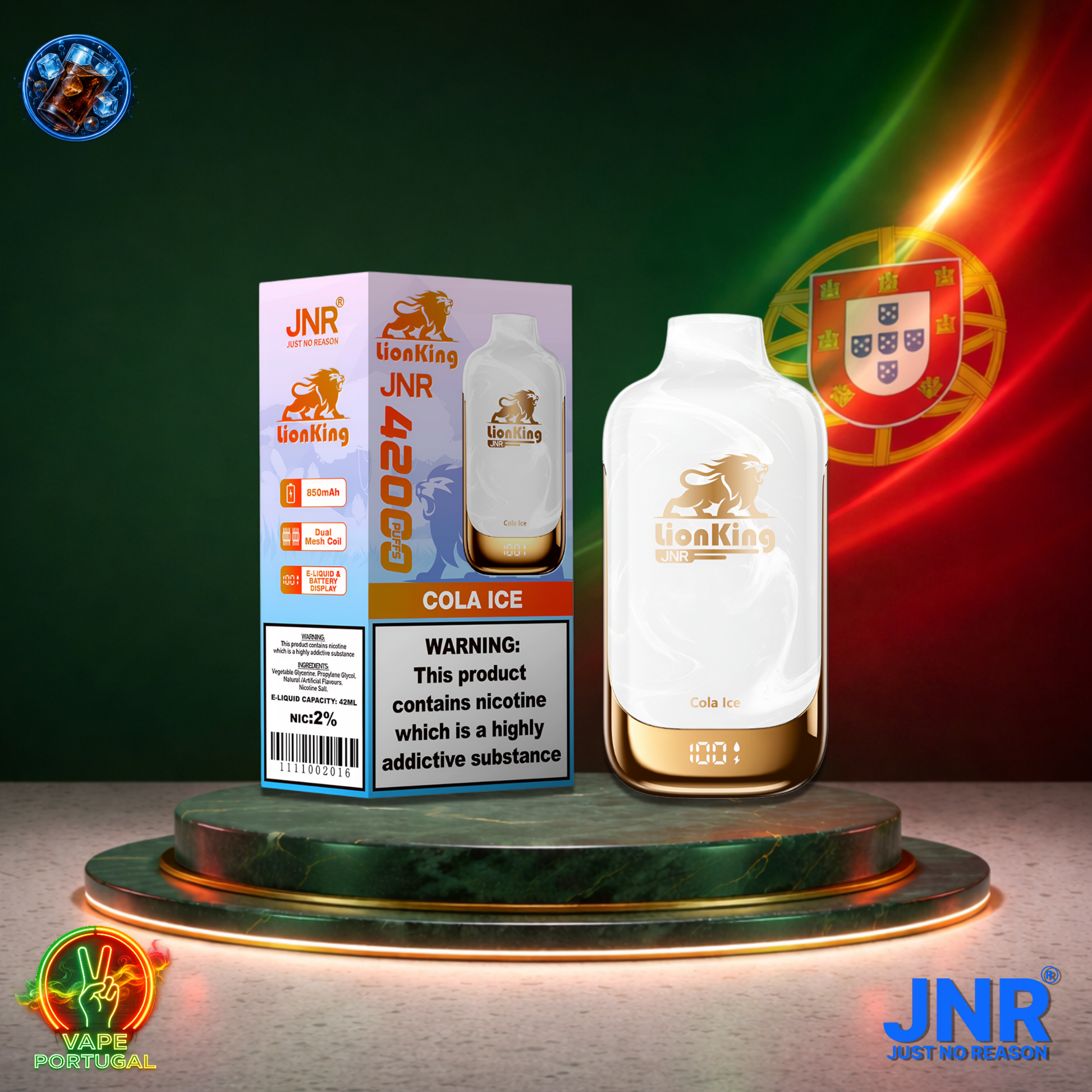 Vape descartável JNR Lion King 42K sabor Cola Ice 42000 puffs 42K tragadas mais barato