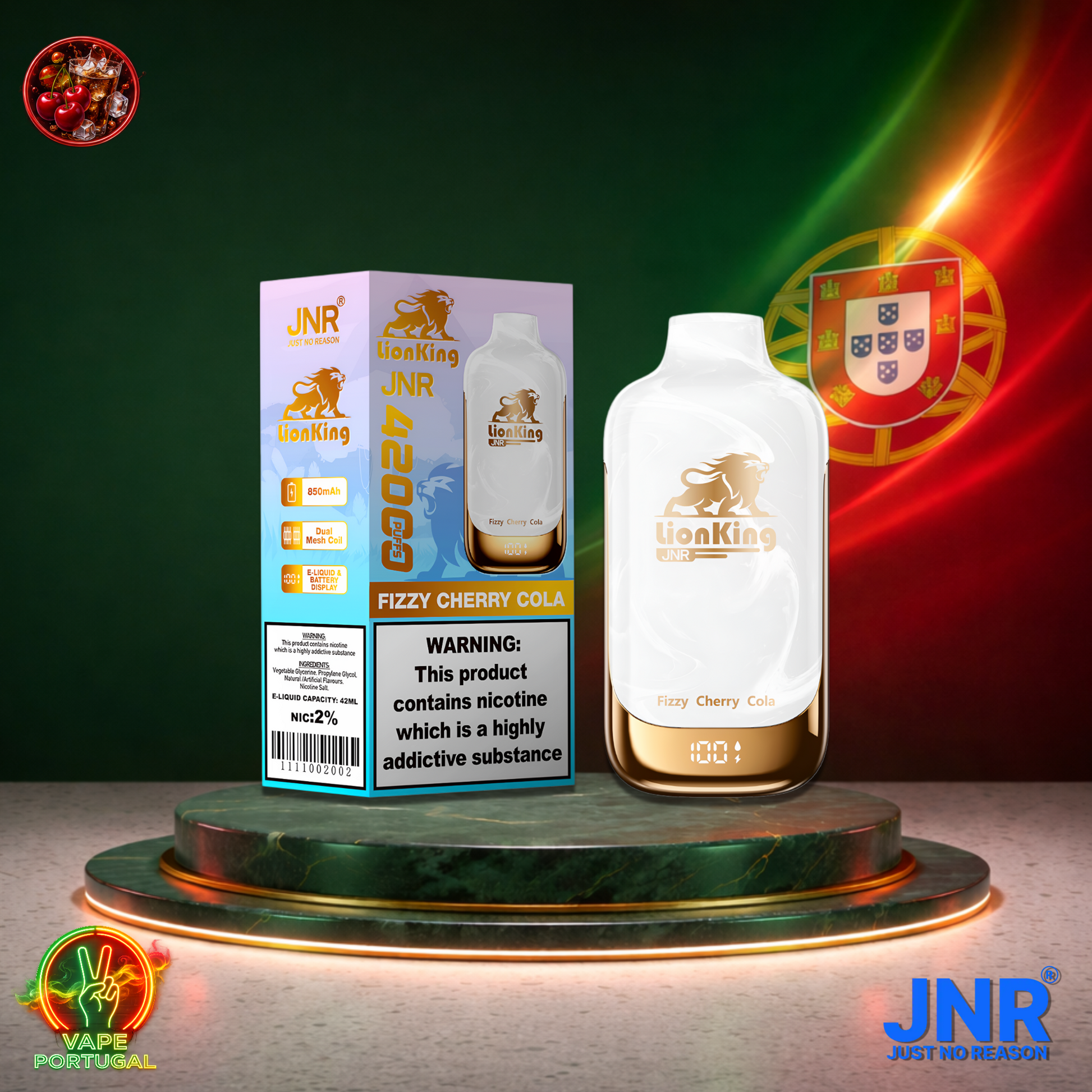 Vape descartável JNR Lion King 42K sabor Fizzy Cherry Cola 42000 puffs 42K tragadas mais barato