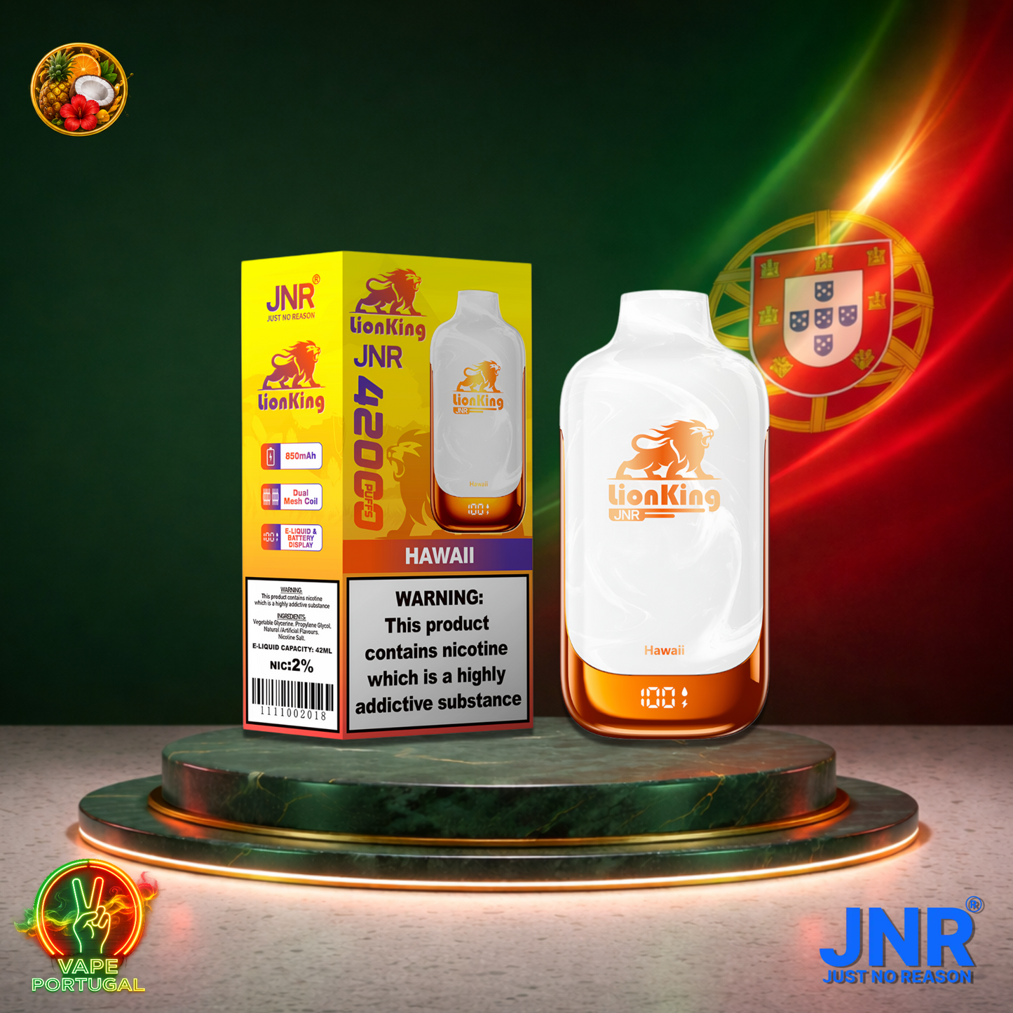 Vape descartável JNR Lion King 42K sabor Hawaii 42000 puffs 42K tragadas mais barato