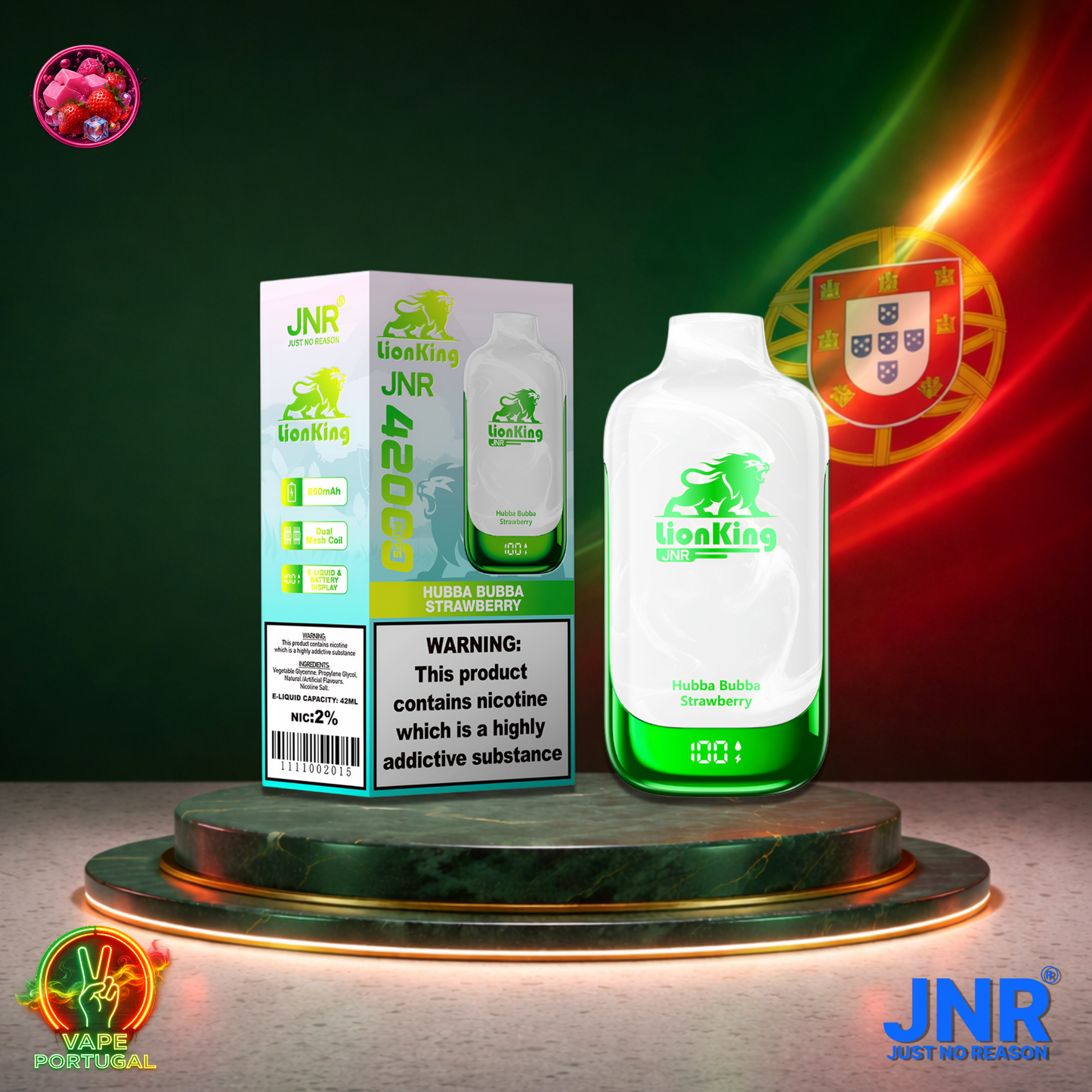 Vape descartável JNR Lion King 42K sabor Hubba Bubba Strawberry 42000 puffs 42K tragadas mais barato
