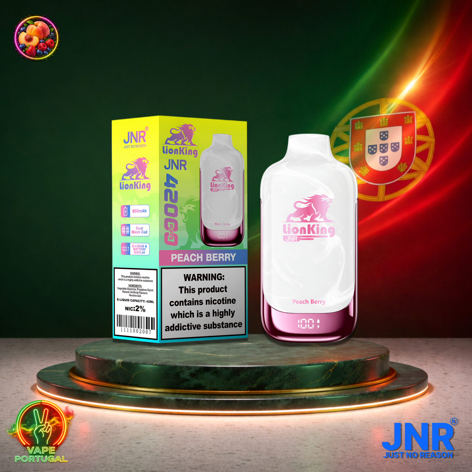 Vape descartável JNR Lion King 42K sabor Peach Berry 42000 puffs 42K tragadas mais barato