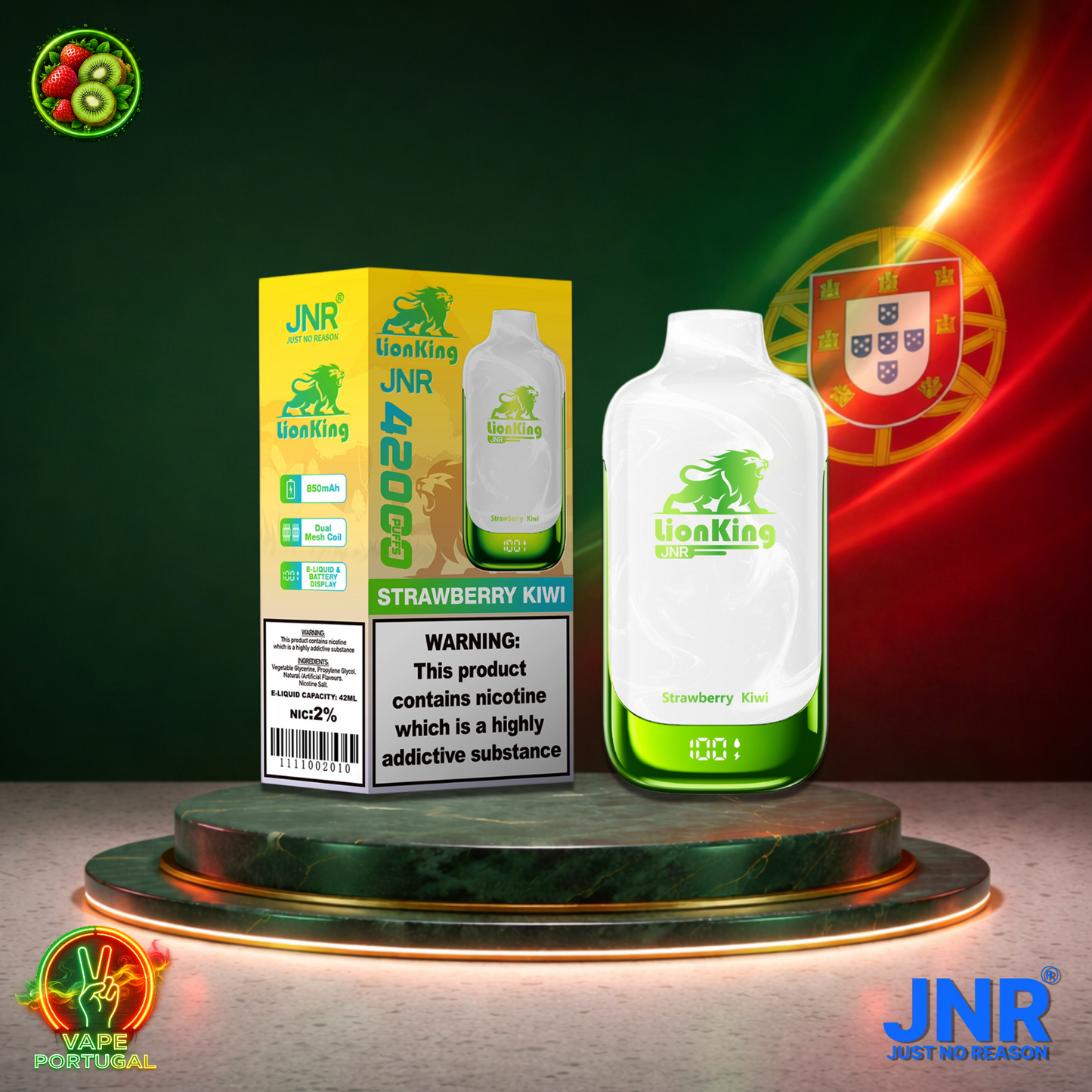 Vape descartável JNR Lion King 42K sabor Strawberry Kiwi 42000 puffs 42K tragadas mais barato