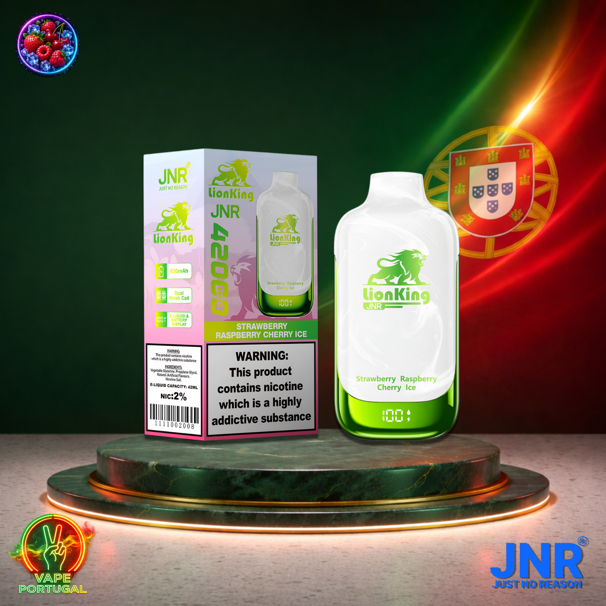 Vape descartável JNR Lion King 42K sabor Strawberry Raspberry Cherry Ice 42000 puffs 42K tragadas mais barato
