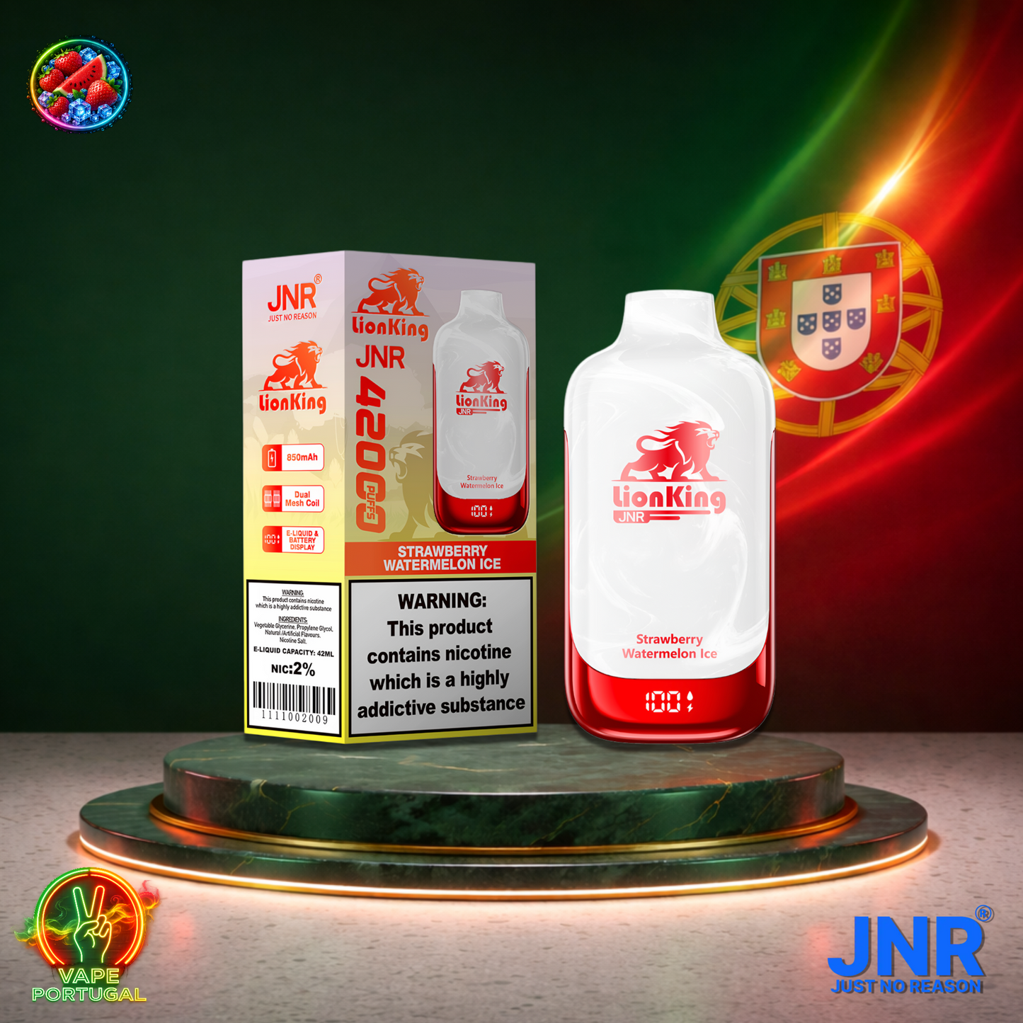 Vape descartável JNR Lion King 42K sabor Strawberry Watermelon Ice 42000 puffs 42K tragadas mais barato