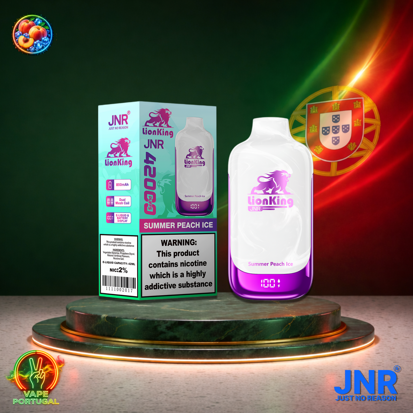 Vape descartável JNR Lion King 42K sabor Summer Peach Ice 42000 puffs 42K tragadas mais barato