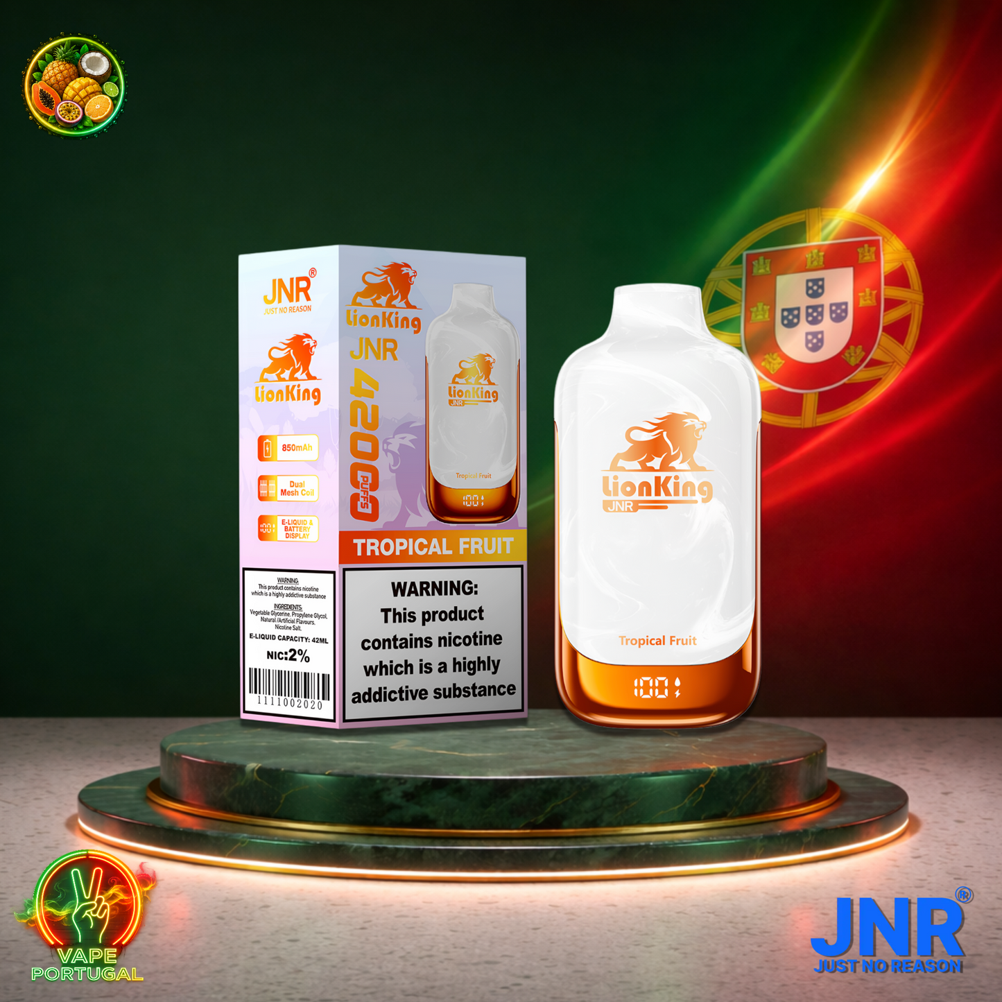 Vape descartável JNR Lion King 42K sabor Tropical Fruit 42000 puffs 42K tragadas mais barato