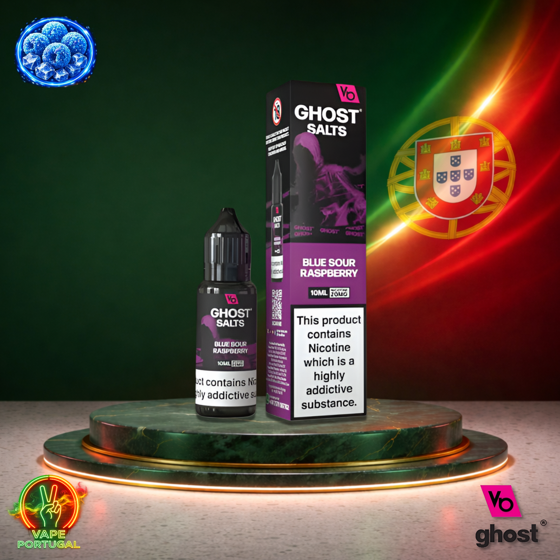 Líquido Ghost Salts 10ml sabor Blue Sour Raspberry com sais de nicotina 2% (20mg/ml) para pod – framboesa azul doce e ácida mais barato