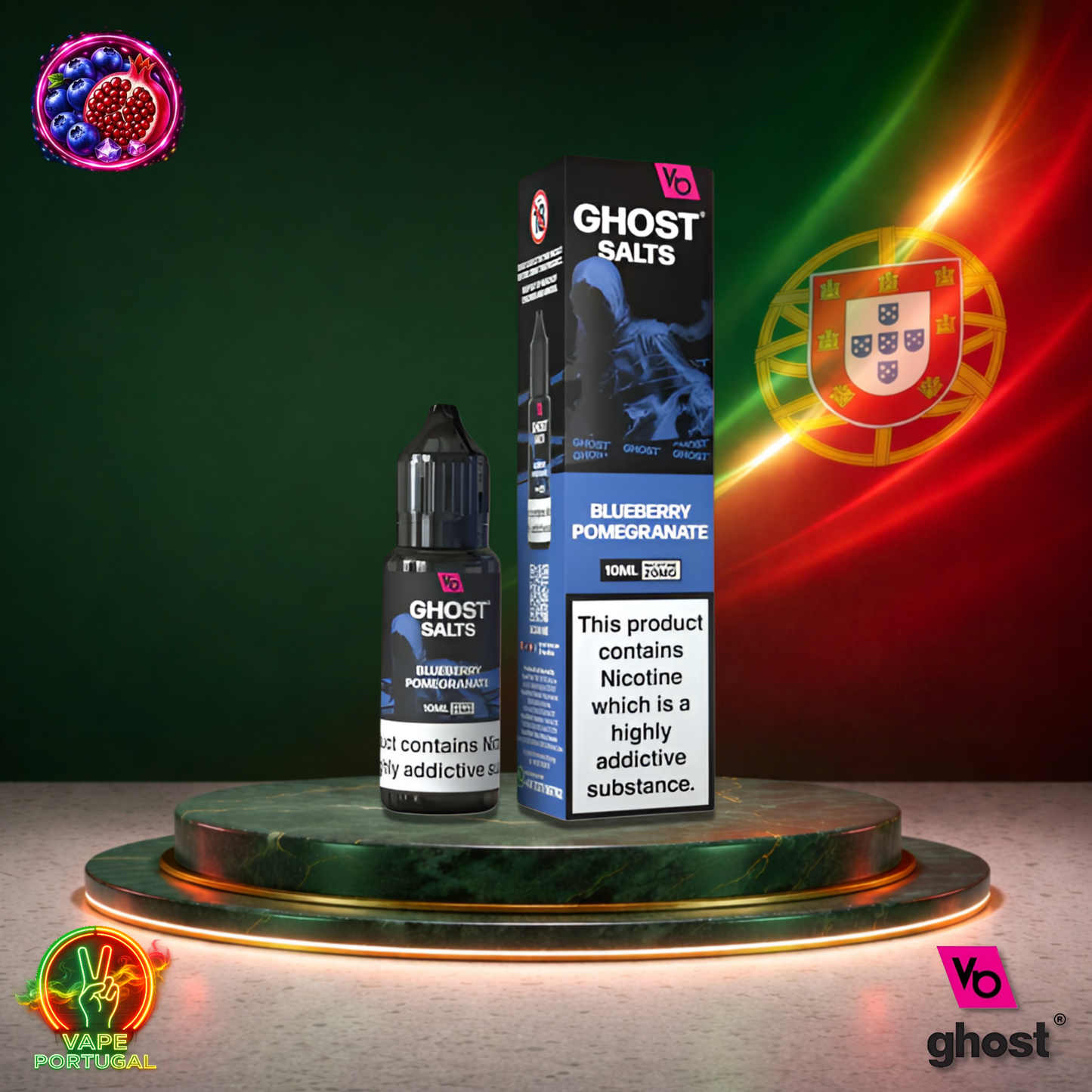 Líquido Ghost Salts 10ml sabor Blueberry Pomegranate com sais de nicotina 2% (20mg/ml) para pod – mirtilo e romã doces e intensos mais barato