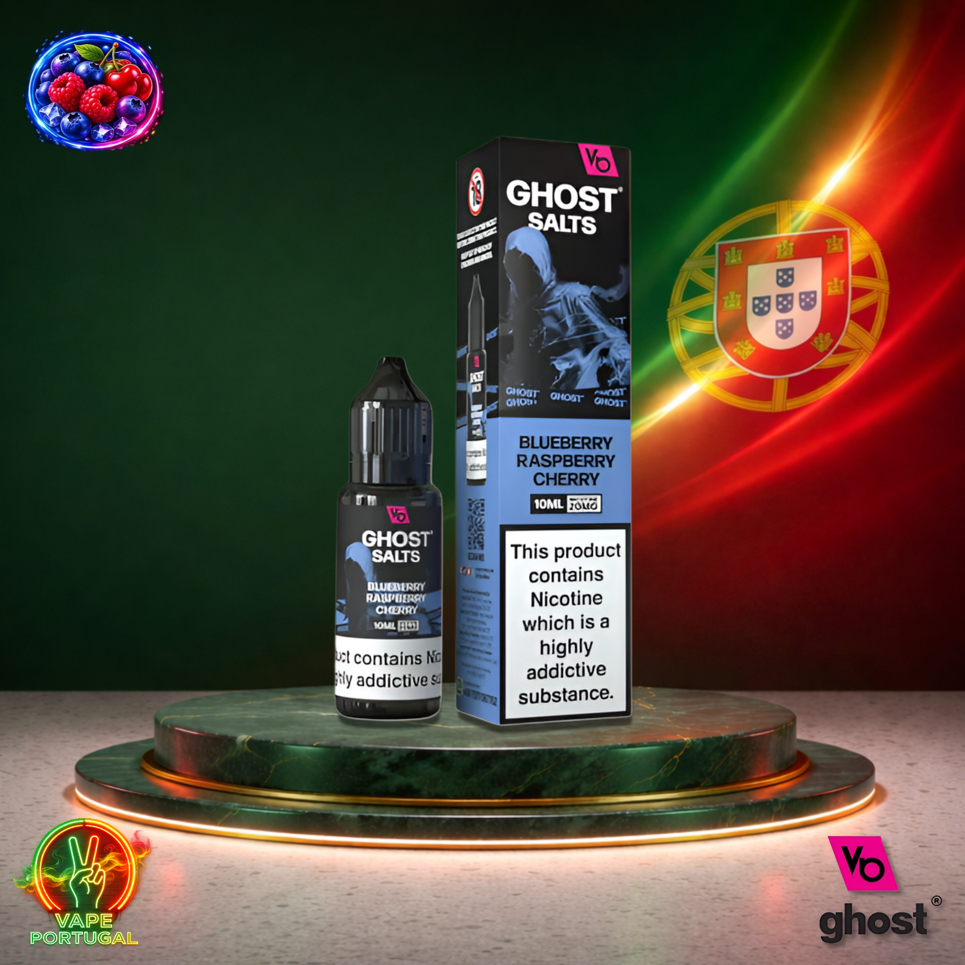 Líquido Ghost Salts 10ml sabor Blueberry Raspberry Cherry com sais de nicotina 2% (20mg/ml) para pod – mistura de mirtilo, framboesa e cereja mais barato