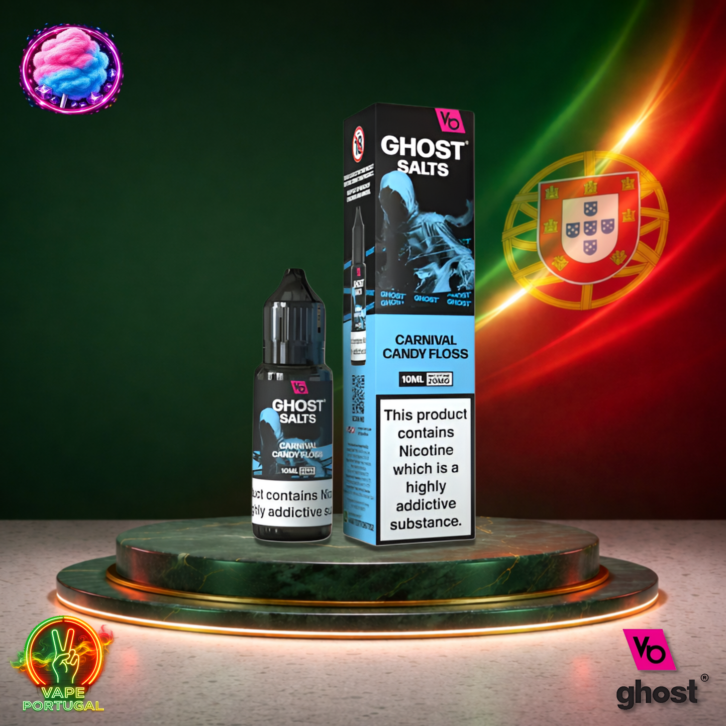 Líquido Ghost Salts 10ml sabor Carnival Candy Floss com sais de nicotina 2% (20mg/ml) para pod – algodão doce suave e açucarado mais barato