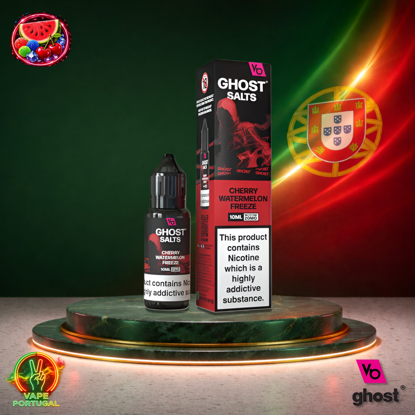 Líquido Ghost Salts 10ml sabor Cherry Watermelon Freeze com sais de nicotina 2% (20mg/ml) para pod – cereja e melancia com gelo refrescante mais barato