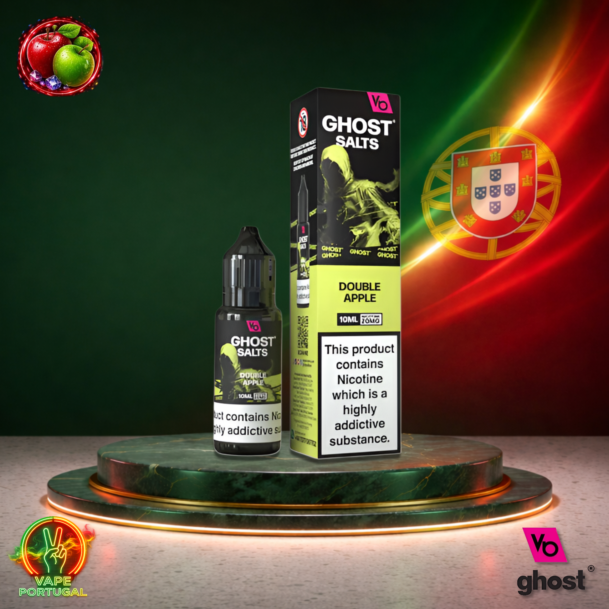 Líquido Ghost Salts 10ml sabor Double Apple com sais de nicotina 2% (20mg/ml) para pod – maçã dupla doce e refrescante mais barato