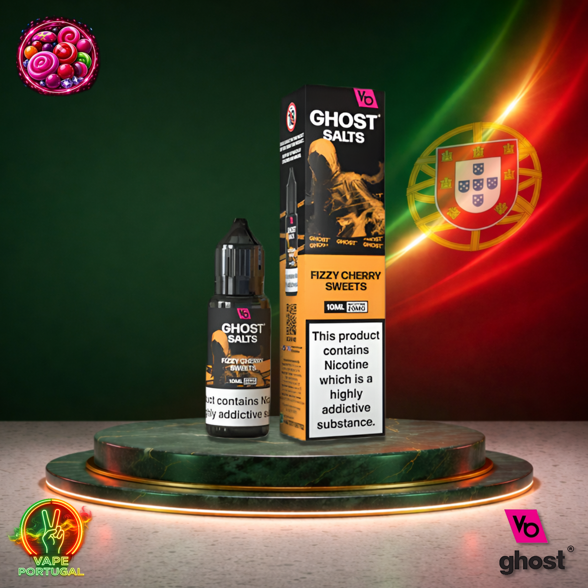 Líquido Ghost Salts 10ml sabor Fizzy Cherry Sweets com sais de nicotina 2% (20mg/ml) para pod – cereja doce efervescente mais barato