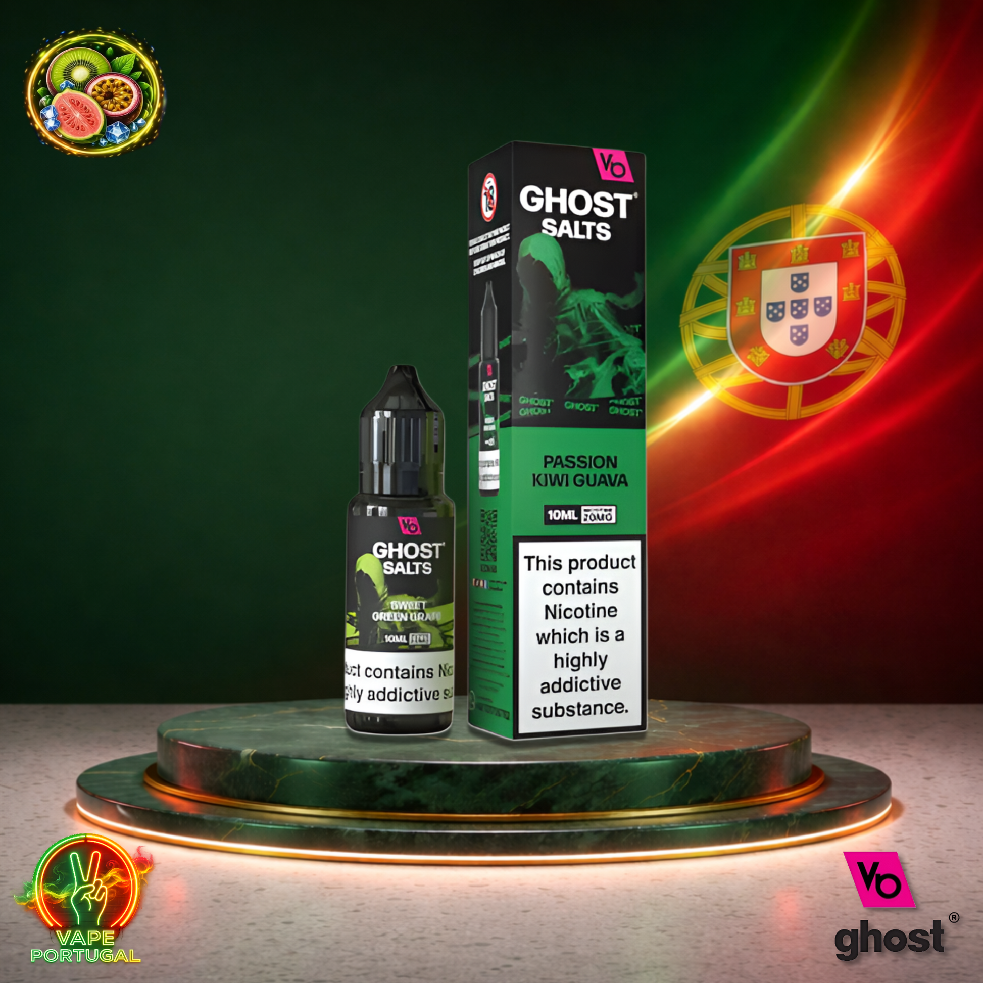 Líquido Ghost Salts 10ml sabor Passion Kiwi Guava com sais de nicotina 2% (20mg/ml) para pod – maracujá, kiwi e goiaba tropicais mais barato