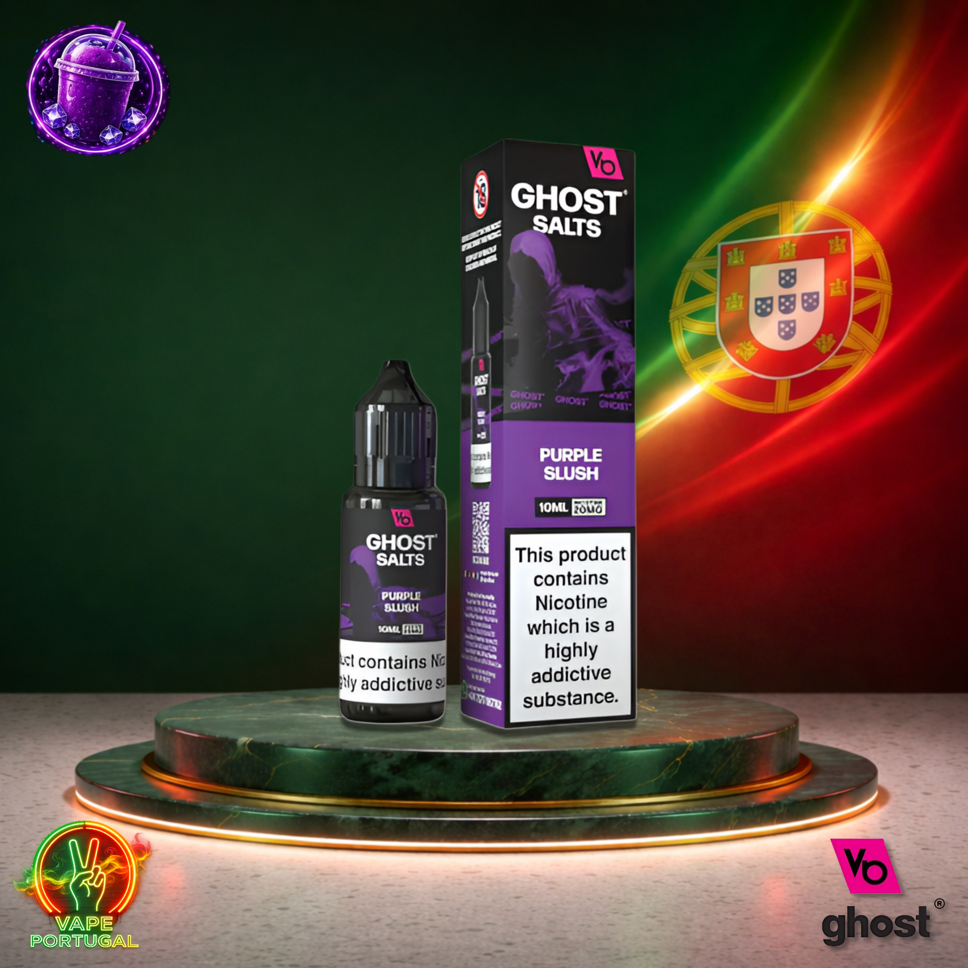 Líquido Ghost Salts 10ml sabor Purple Slush com sais de nicotina 2% (20mg/ml) para pod – granizado roxo doce e refrescante mais barato
