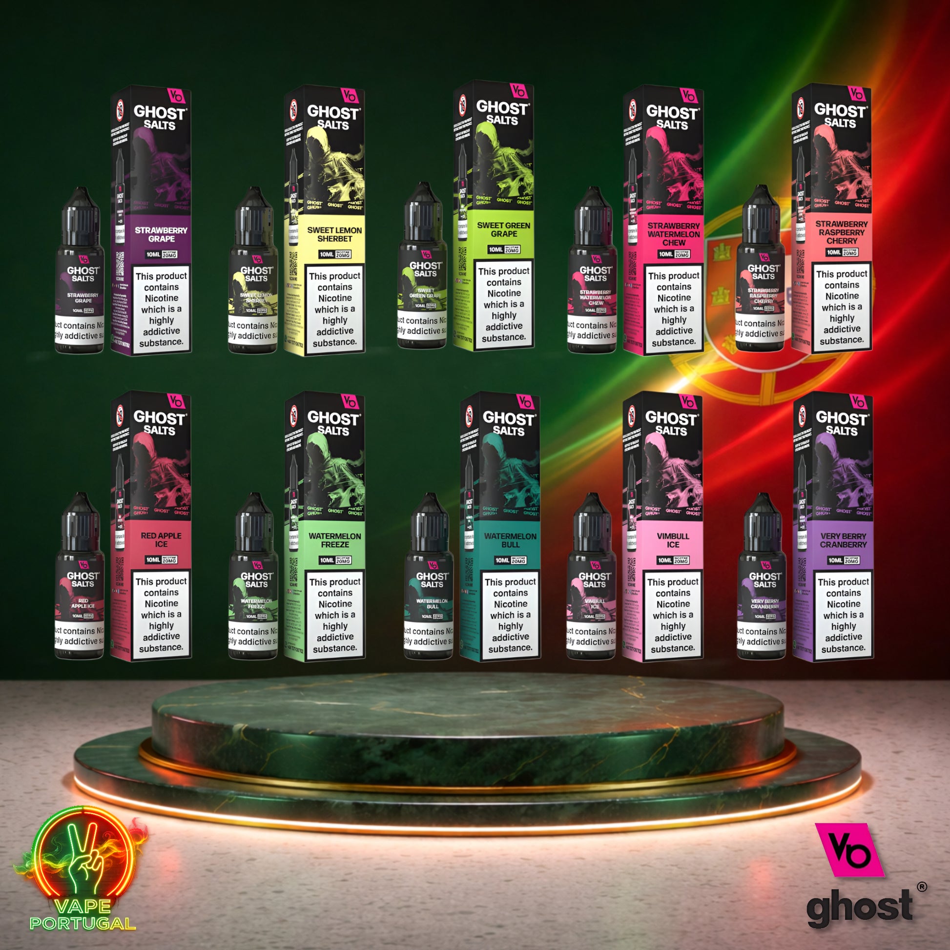 Líquido Ghost Salts 10ml com sais de nicotina 2% (20mg/ml) para pod – vários sabores disponíveis em Portugal vista frontal mais barato
