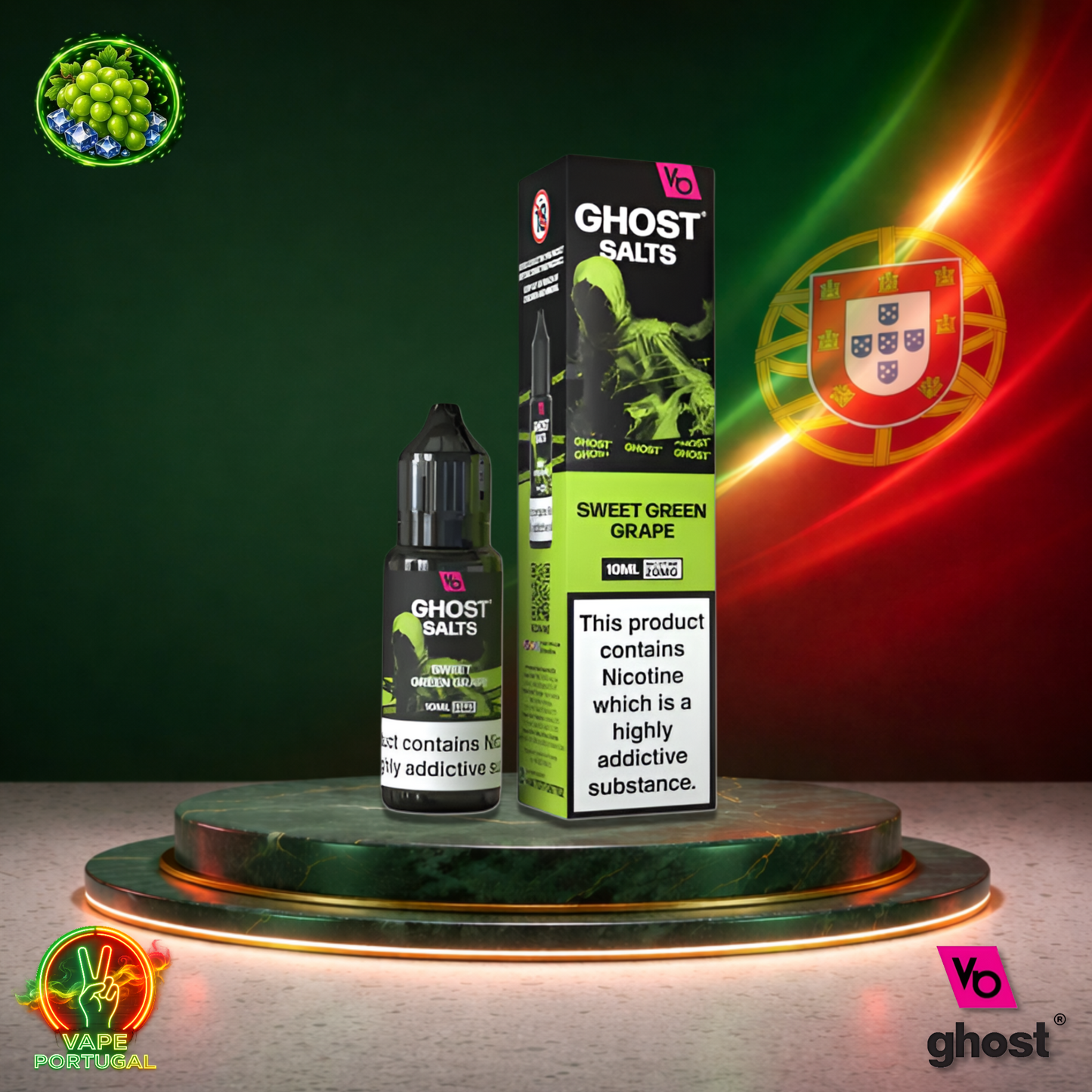 Líquido Ghost Salts 10ml sabor Sweet Green Grape com sais de nicotina 2% (20mg/ml) para pod – uva verde doce e refrescante mais barato