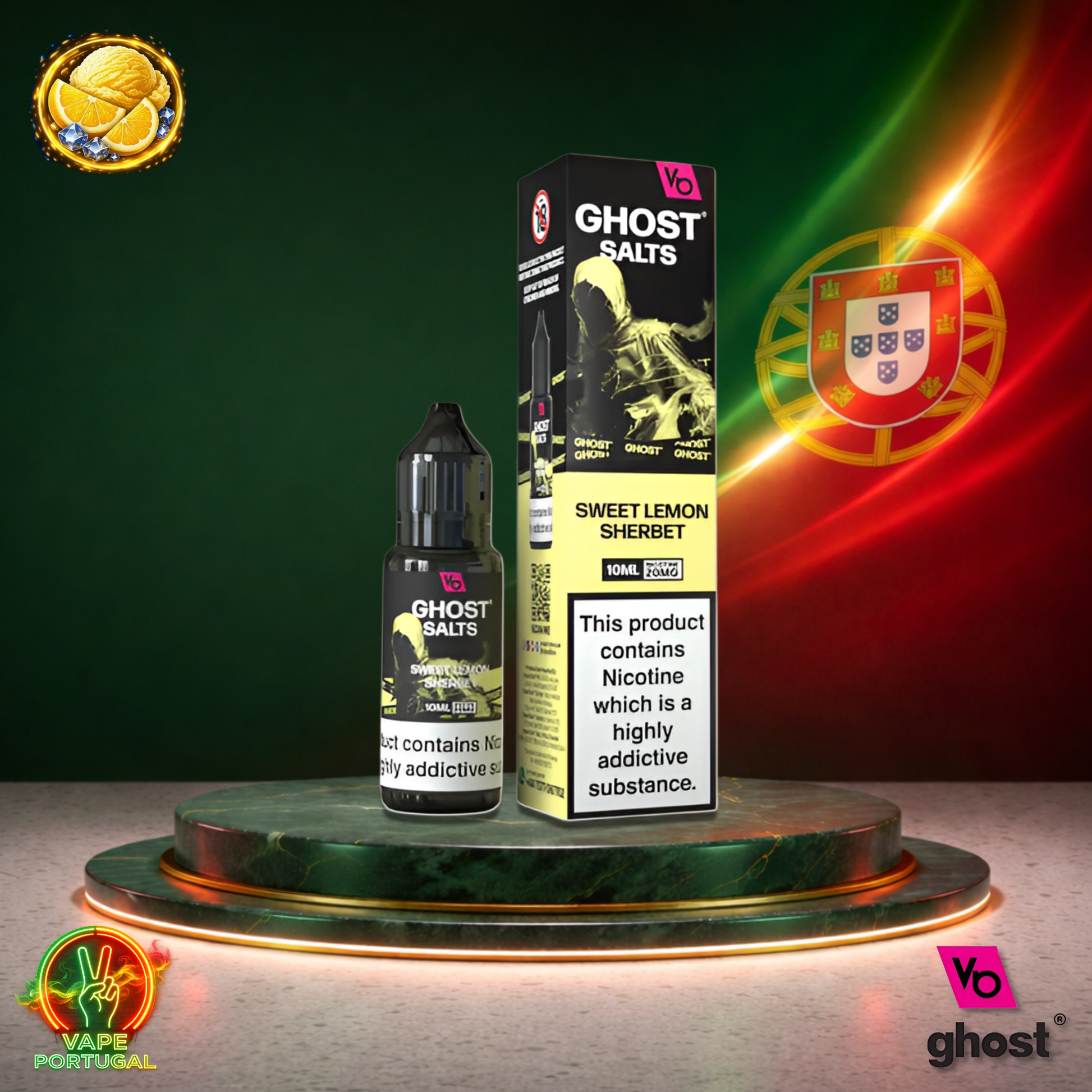 Líquido Ghost Salts 10ml sabor Sweet Lemon Sherbet com sais de nicotina 2% (20mg/ml) para pod – limão doce tipo sorvete refrescante mais barato