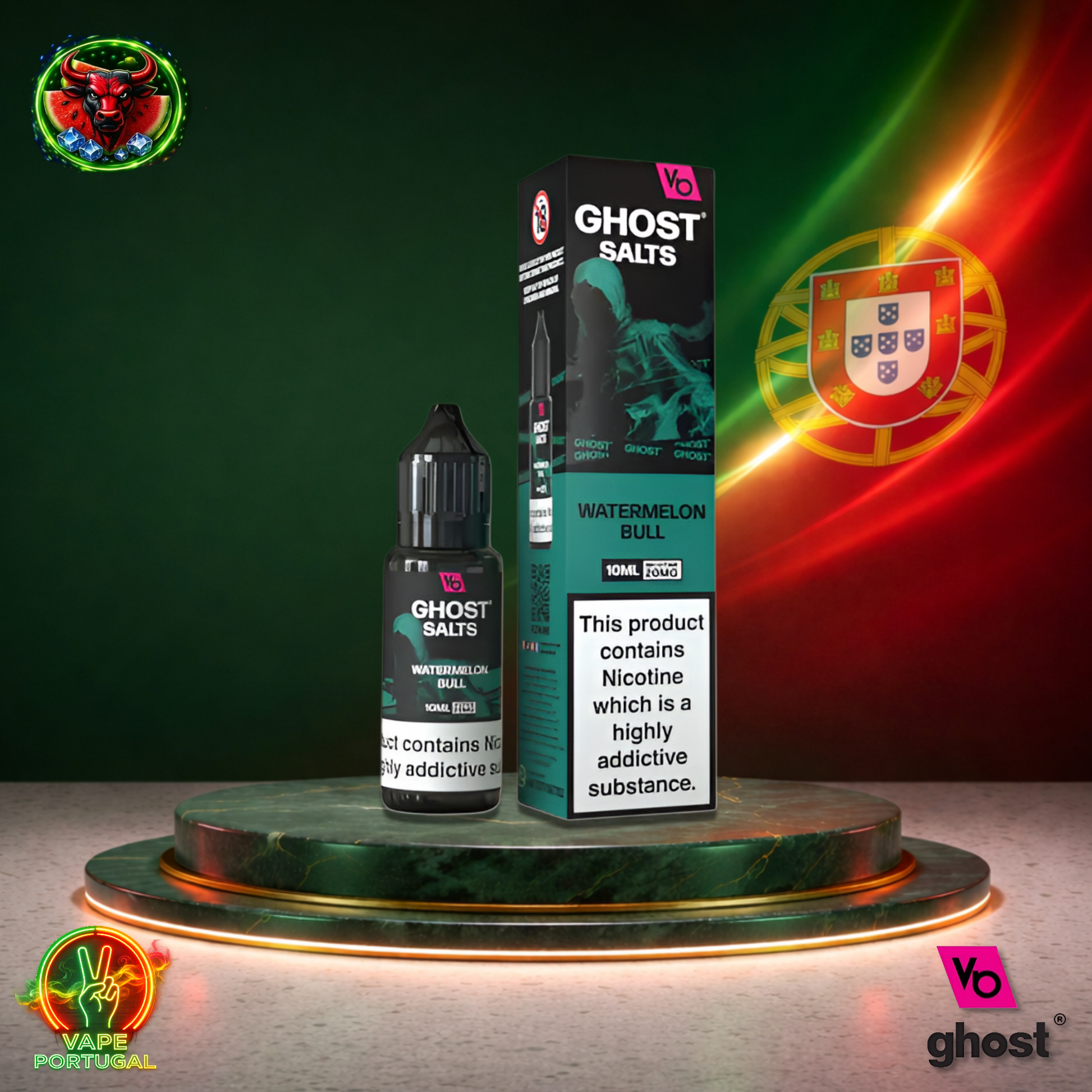 Líquido Ghost Salts 10ml sabor Watermelon Bull com sais de nicotina 2% (20mg/ml) para pod – melancia com bebida energética refrescante mais barato