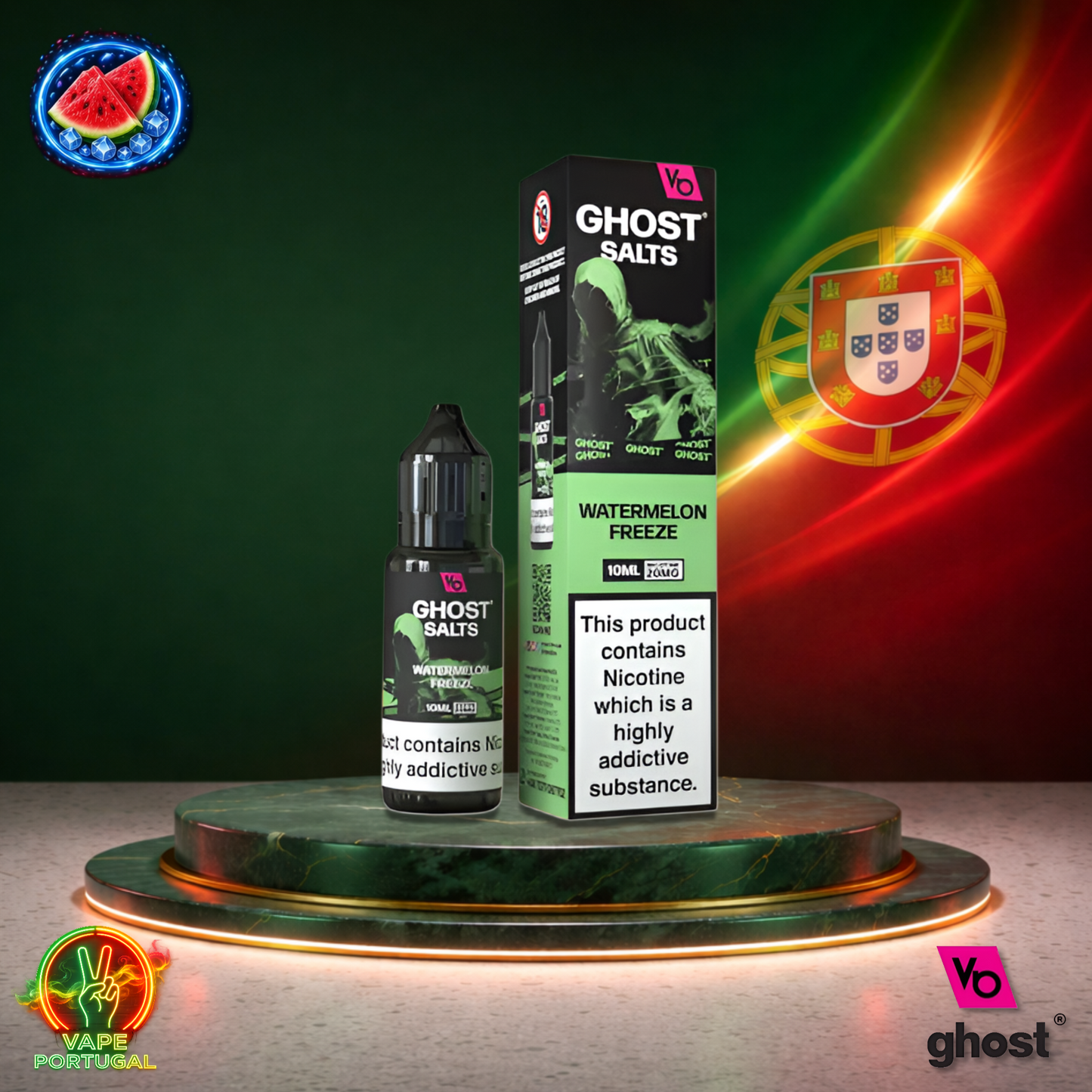 Líquido Ghost Salts 10ml sabor Watermelon Freeze com sais de nicotina 2% (20mg/ml) para pod – melancia com gelo refrescante mais barato