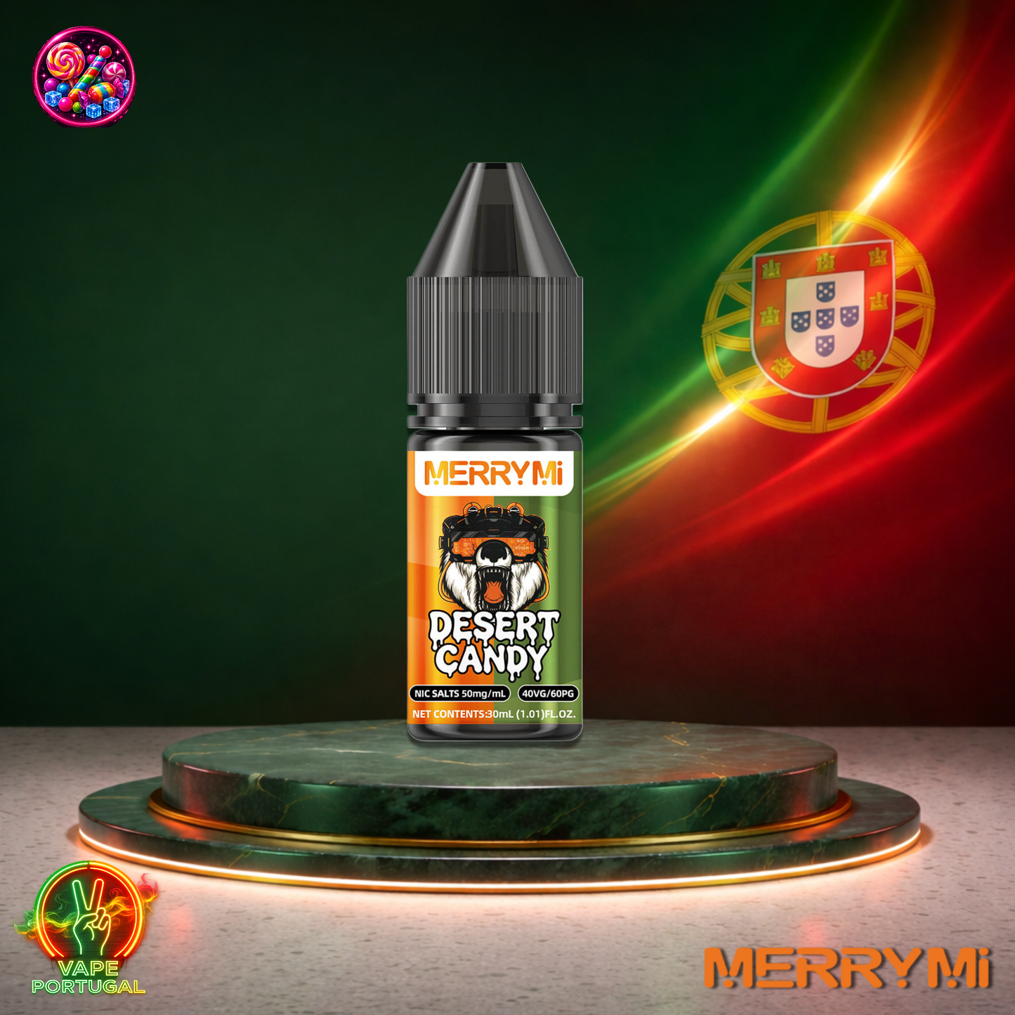 Líquido MerryMi Salts 30ml sabor Desert Candy com sais de nicotina 5% (50mg/ml) para pod – doce intenso tipo caramelo mais barato