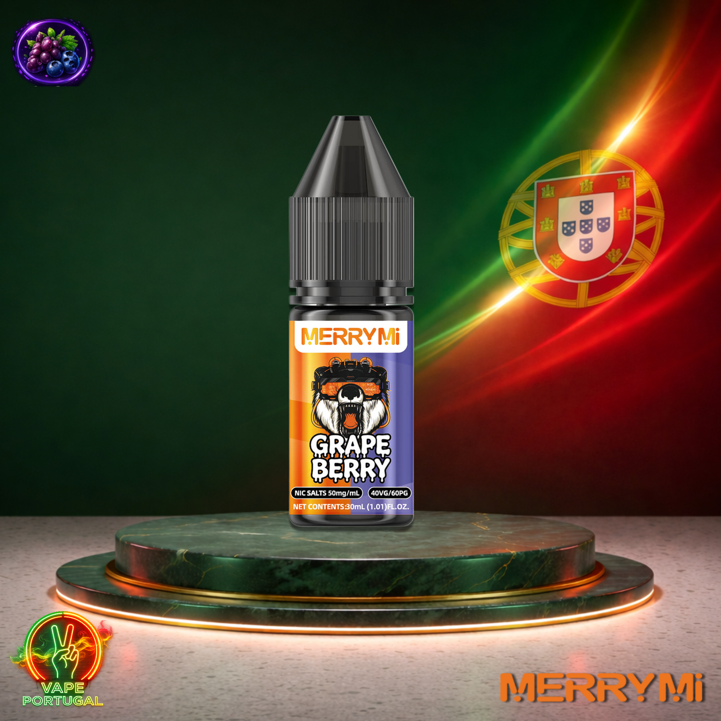 Líquido MerryMi Salts 30ml sabor Grape Berry com sais de nicotina 5% (50mg/ml) para pod – uva e frutos vermelhos intensos mais barato
