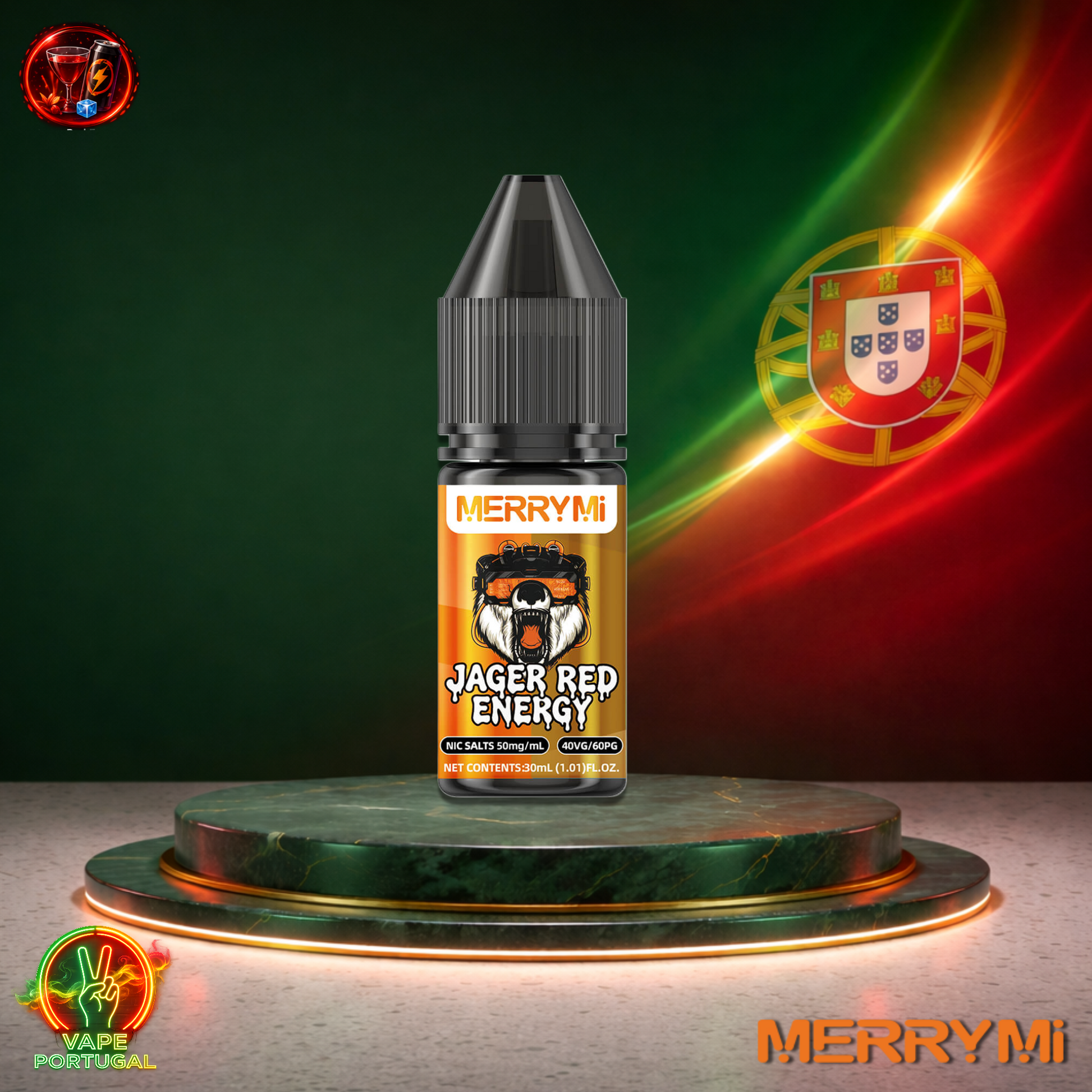 Líquido MerryMi Salts 30ml sabor Jager Red Energy com sais de nicotina 5% (50mg/ml) para pod – bebida energética herbal intensa mais barato