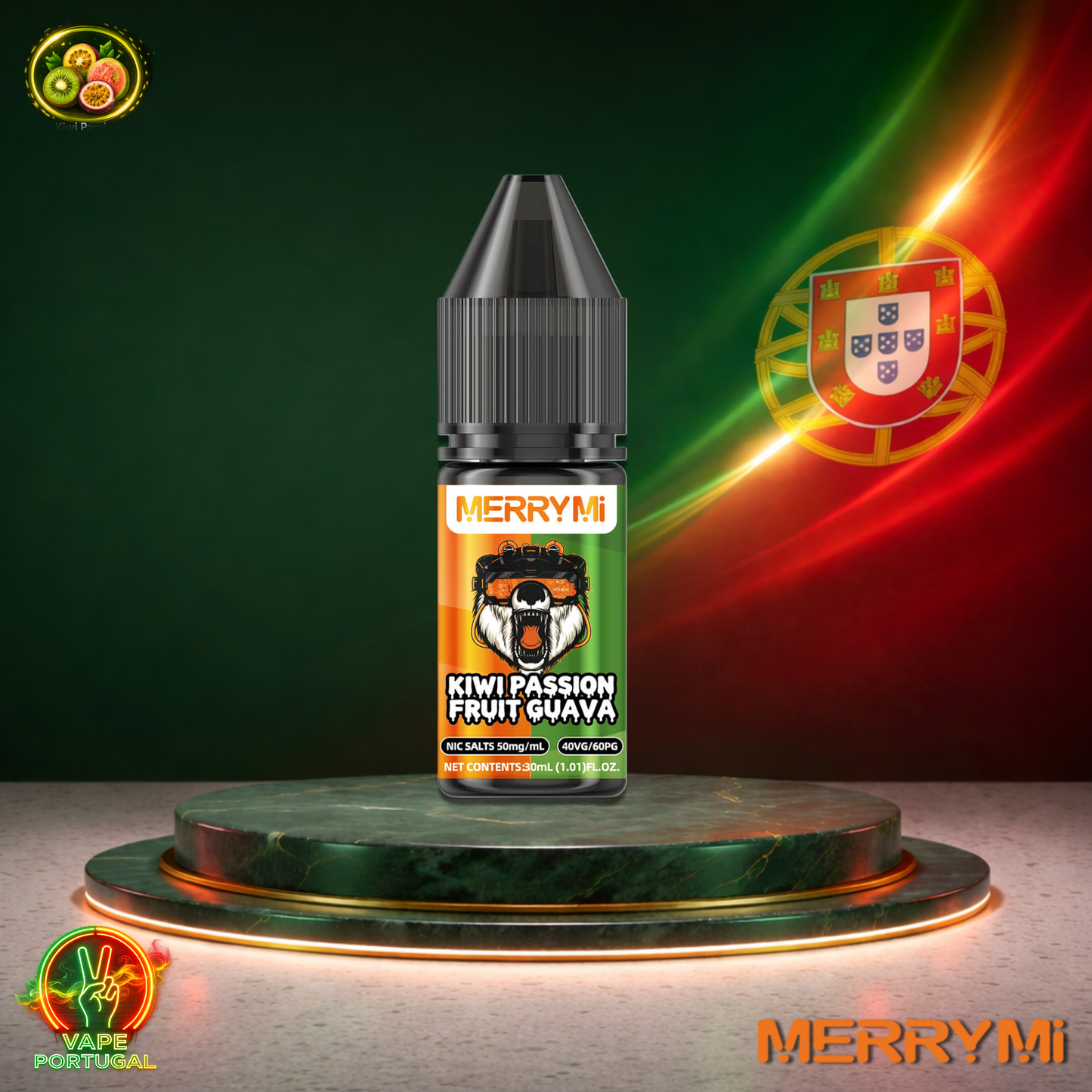 Líquido MerryMi Salts 30ml sabor Kiwi Passion Fruit Guava com sais de nicotina 5% (50mg/ml) para pod – kiwi, maracujá e goiaba tropicais mais barato