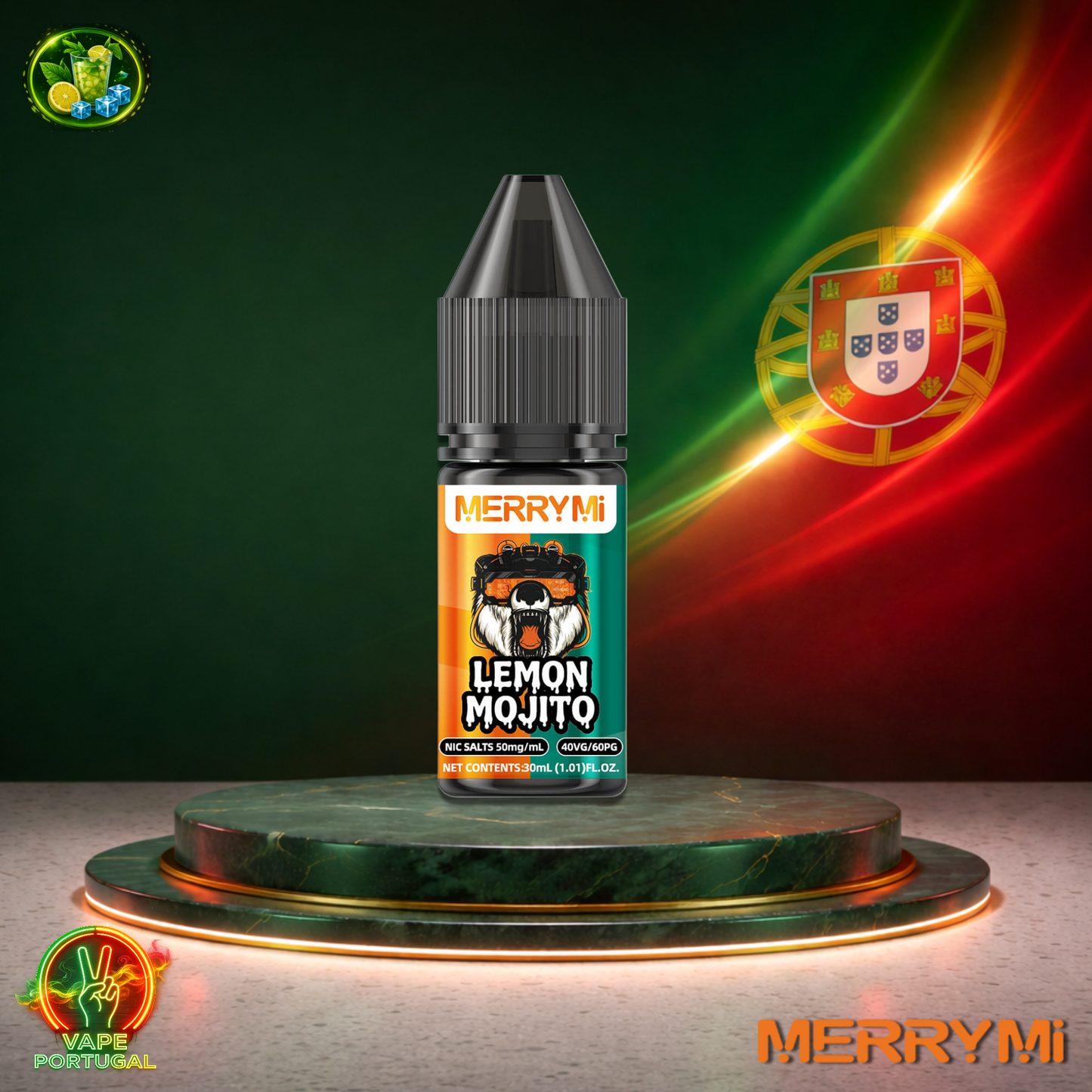 Líquido MerryMi Salts 30ml sabor Lemon Mojito com sais de nicotina 5% (50mg/ml) para pod – limão e hortelã refrescantes mais barato