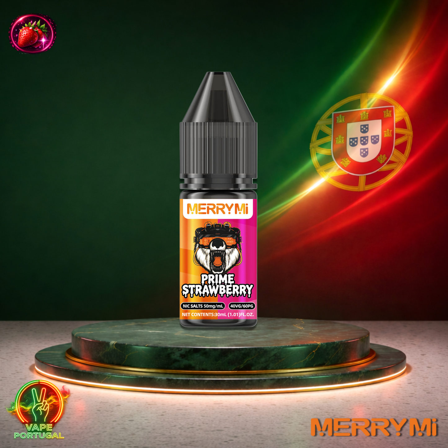 Líquido MerryMi Salts 30ml sabor Prime Strawberry com sais de nicotina 5% (50mg/ml) para pod – morango doce intenso mais barato